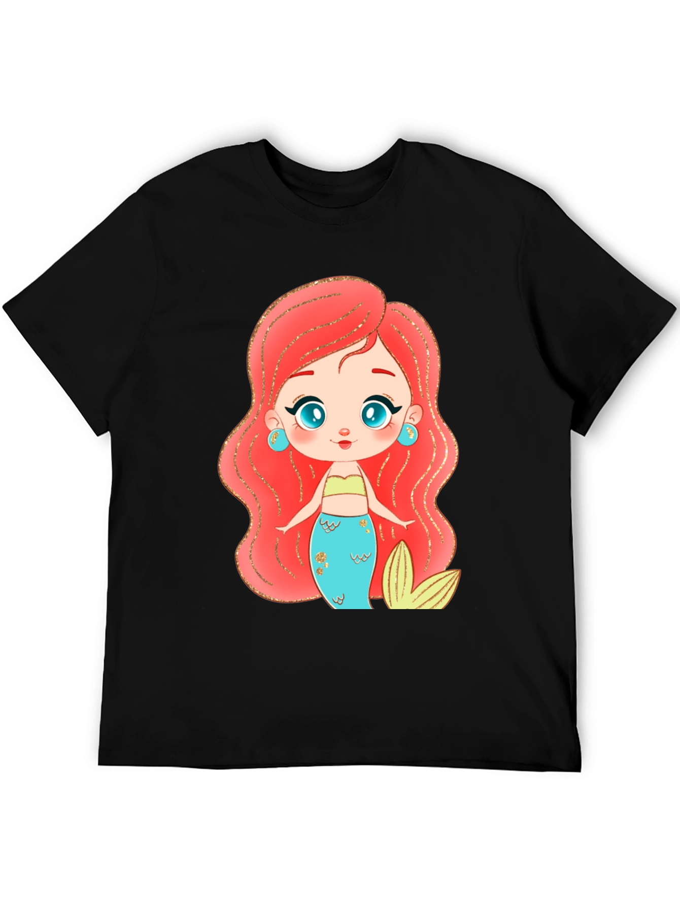Mermaid Cartoon Graphic Black T-Shirt