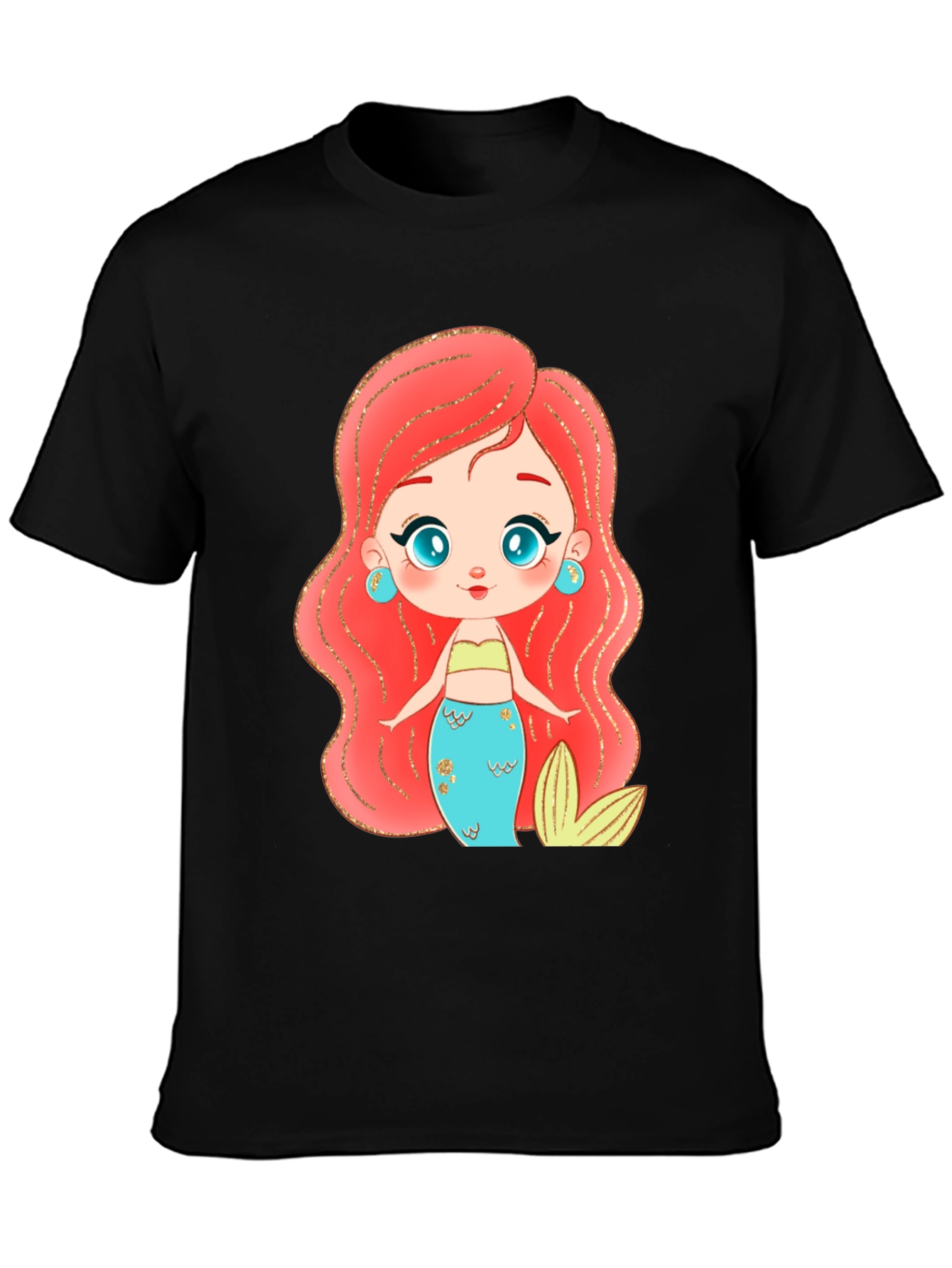 Mermaid Cartoon Graphic Black T-Shirt