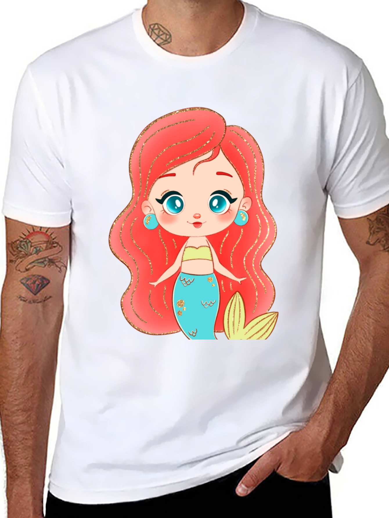 Mermaid Cartoon Graphic Black T-Shirt