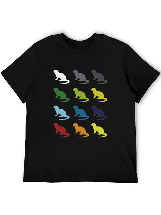 Colorful Otter Pattern Crew Neck T-Shirt