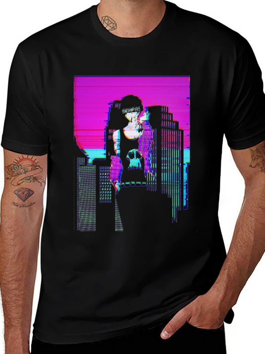 Vaporwave Cityscape Graphic T-Shirt