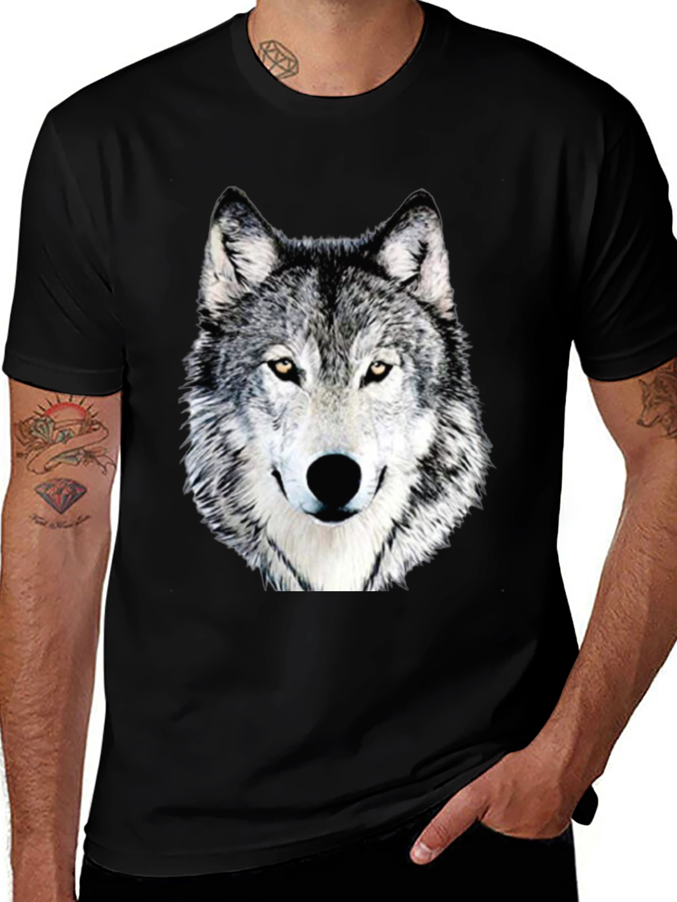 Wolf Graphic Print T-Shirt - Casual Crew Neck Tee