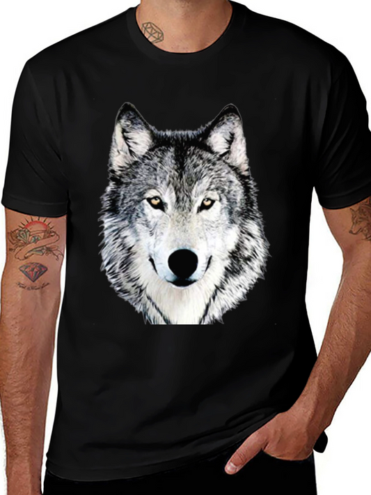 Wolf Graphic Print T-Shirt - Casual Crew Neck Tee