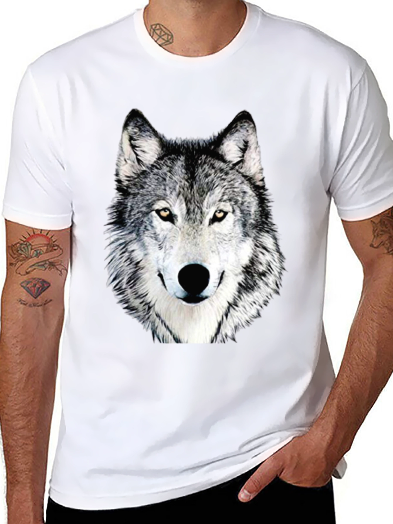 Wolf Graphic Print T-Shirt - Casual Crew Neck Tee