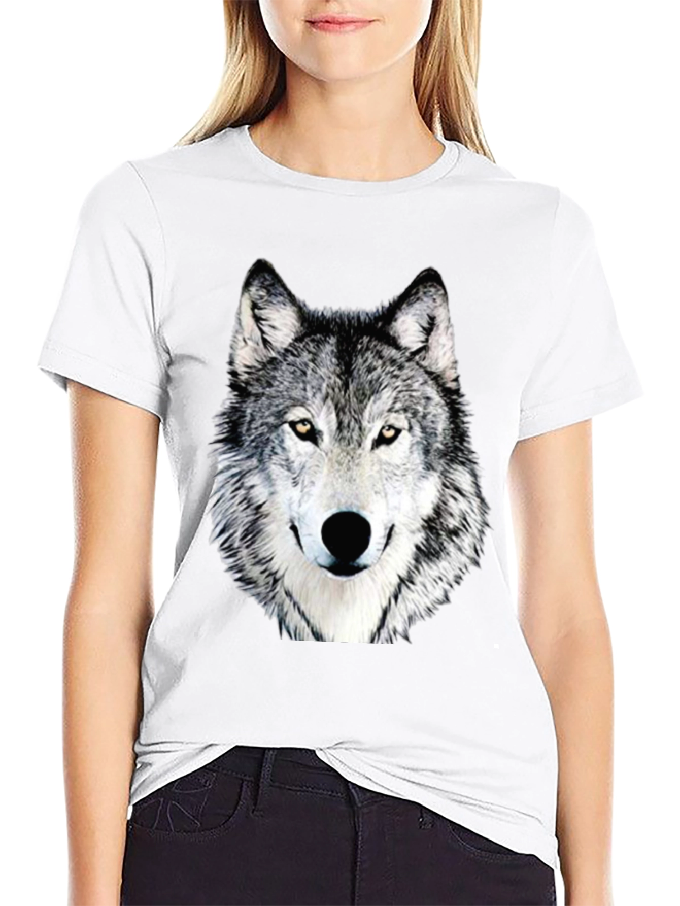 Wolf Graphic Print T-Shirt - Casual Crew Neck Tee