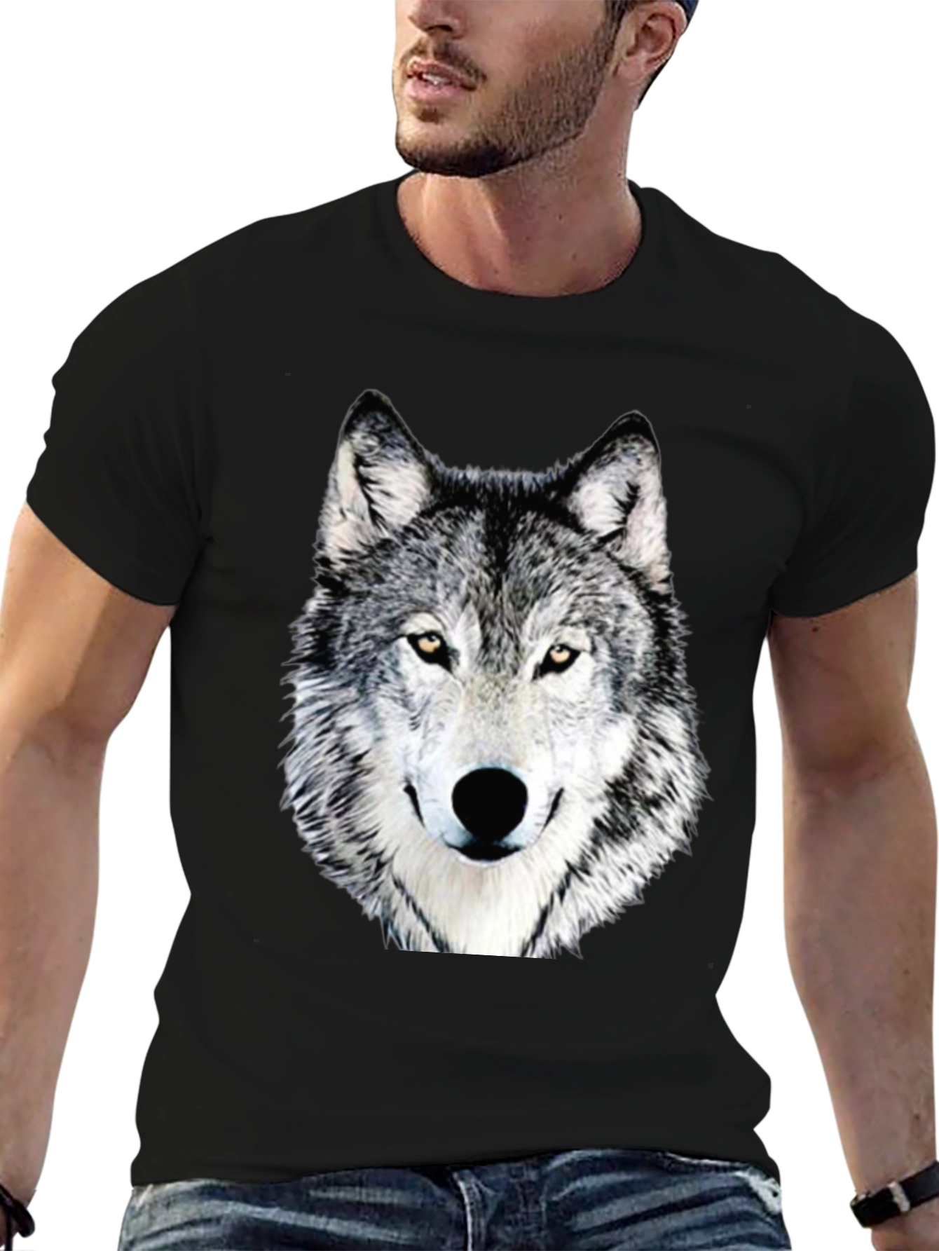 Wolf Graphic Print T-Shirt - Casual Crew Neck Tee