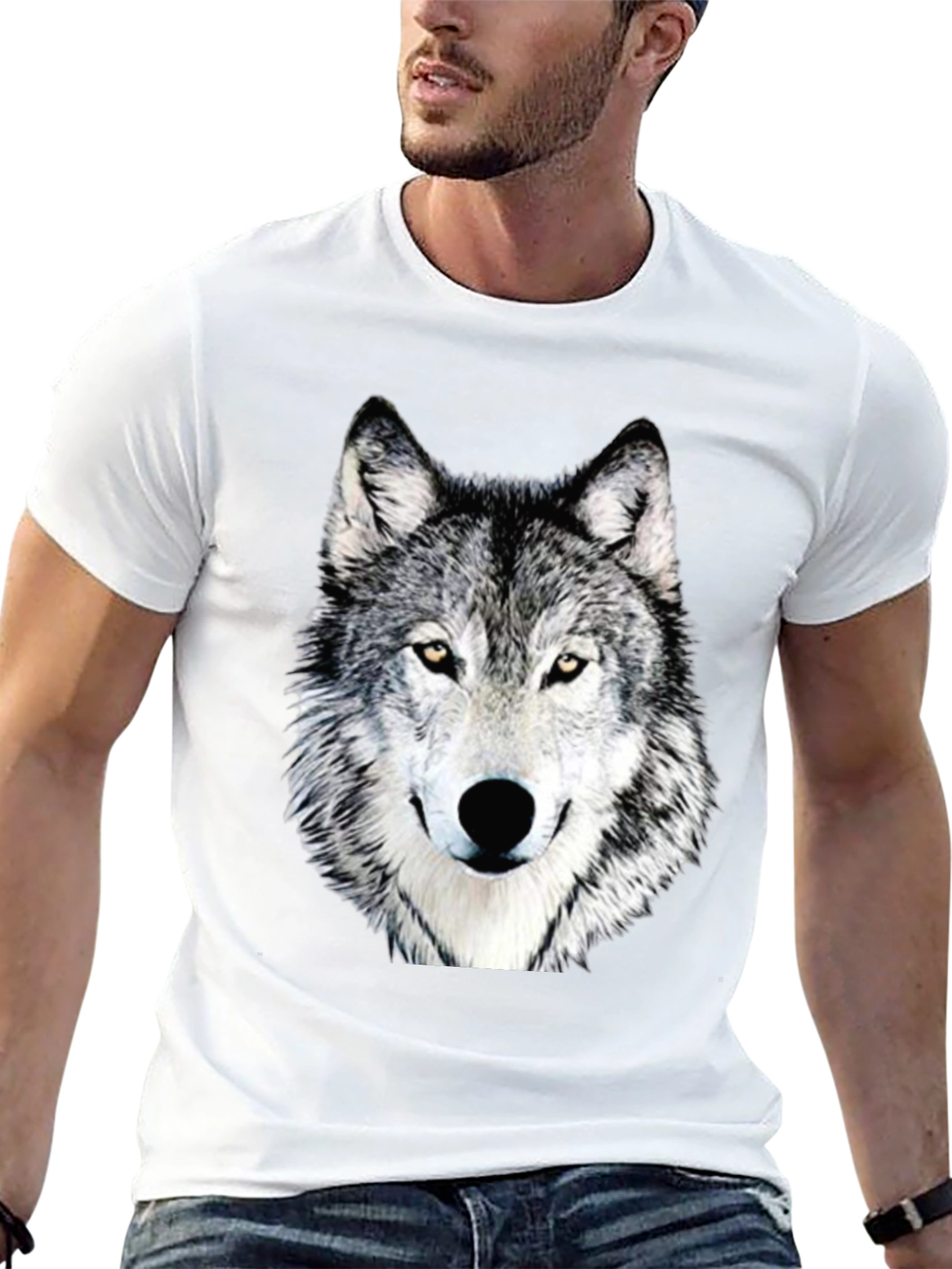 Wolf Graphic Print T-Shirt - Casual Crew Neck Tee