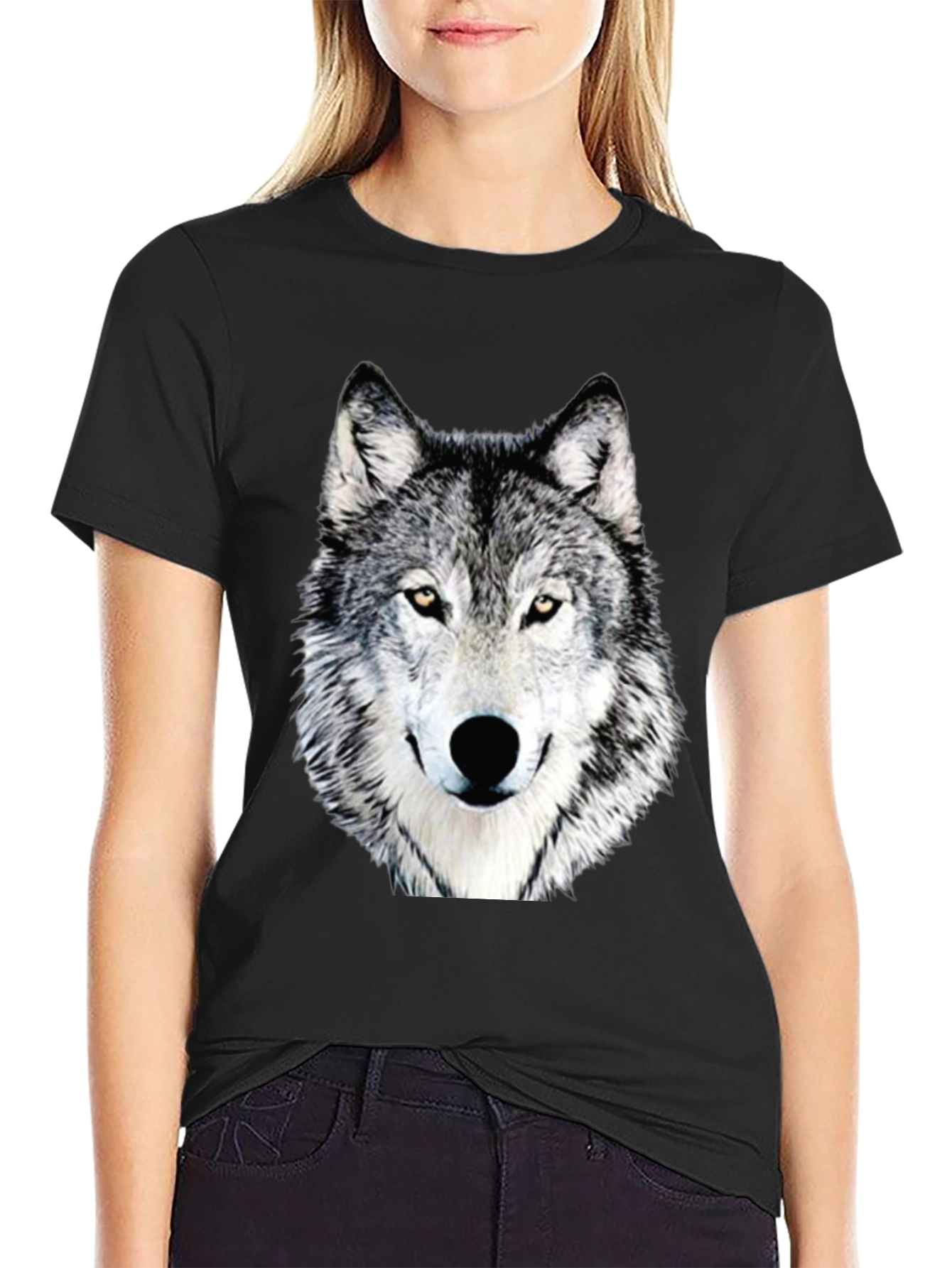 Wolf Graphic Print T-Shirt - Casual Crew Neck Tee