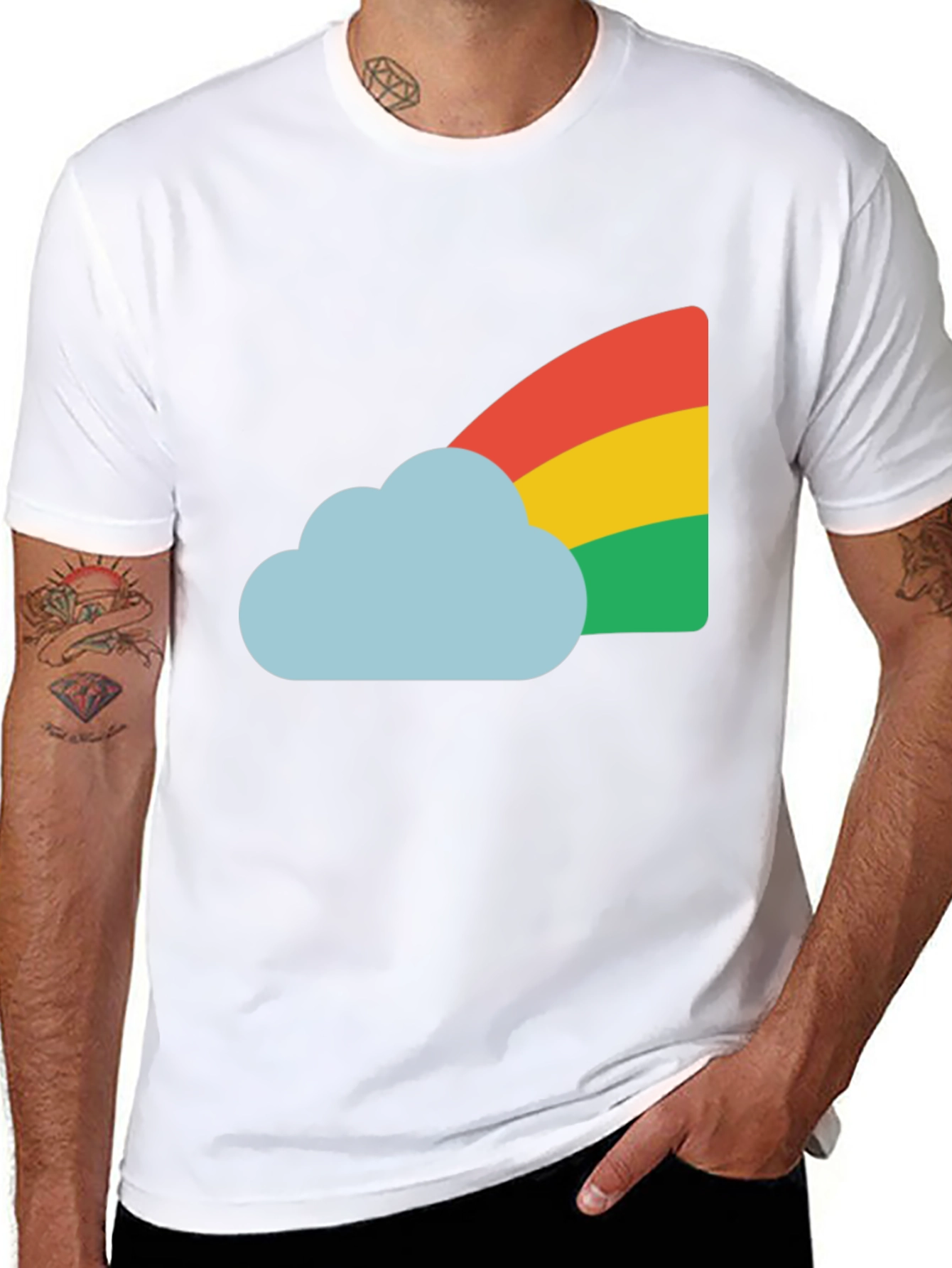 Rainbow Cloud Graphic Tee - Black Cotton T-Shirt