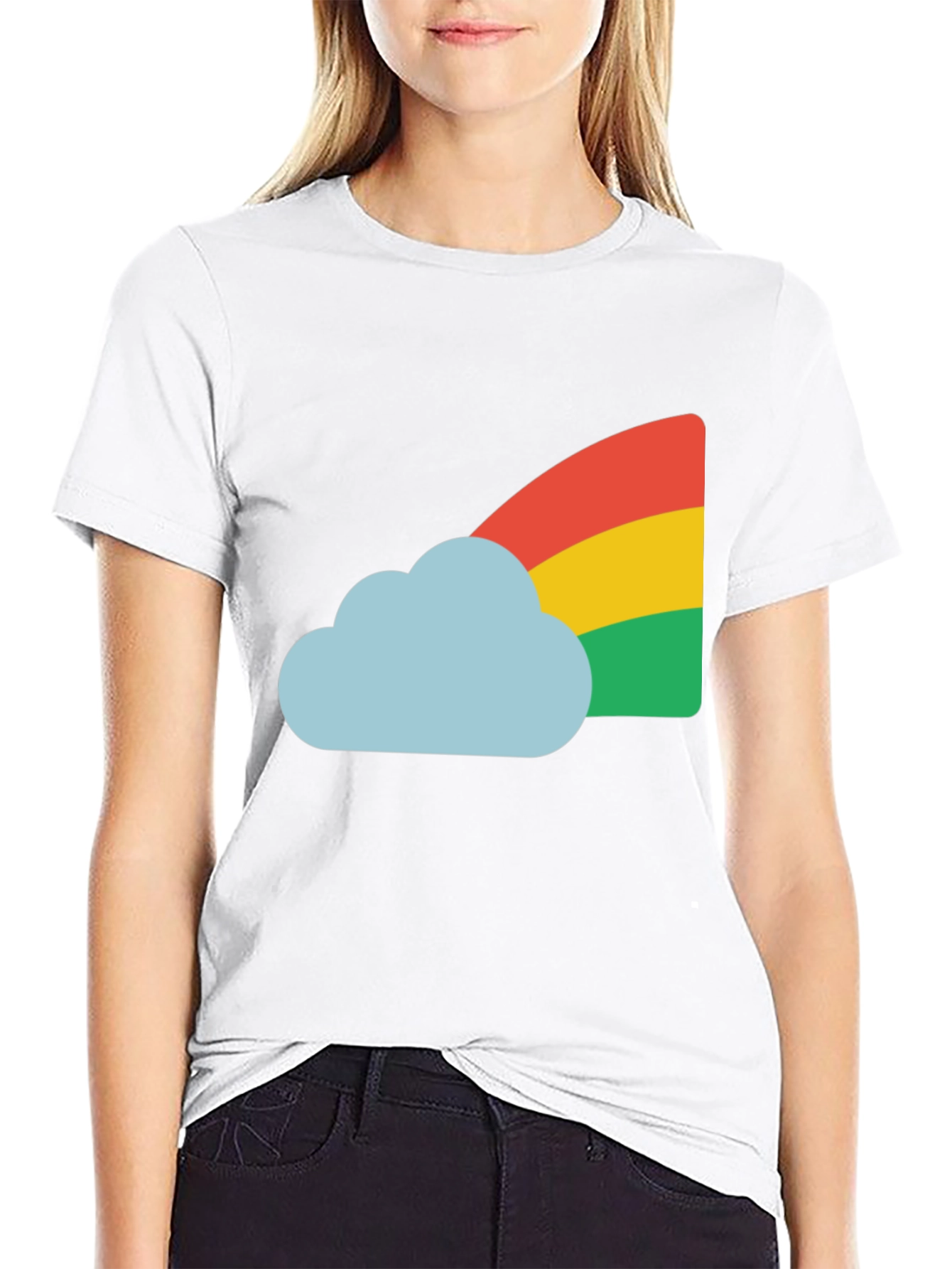 Rainbow Cloud Graphic Tee - Black Cotton T-Shirt