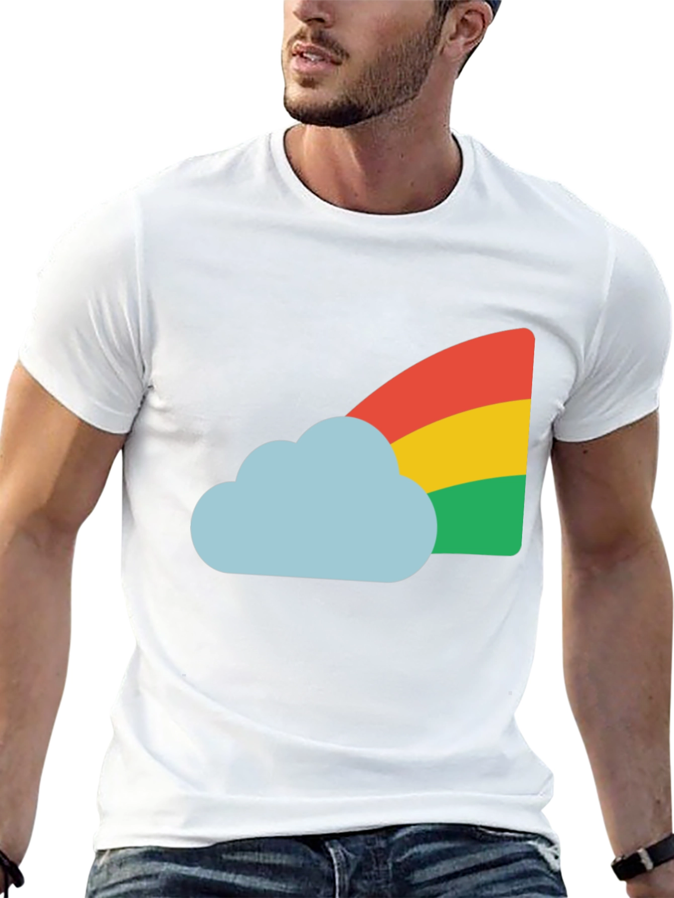 Rainbow Cloud Graphic Tee - Black Cotton T-Shirt