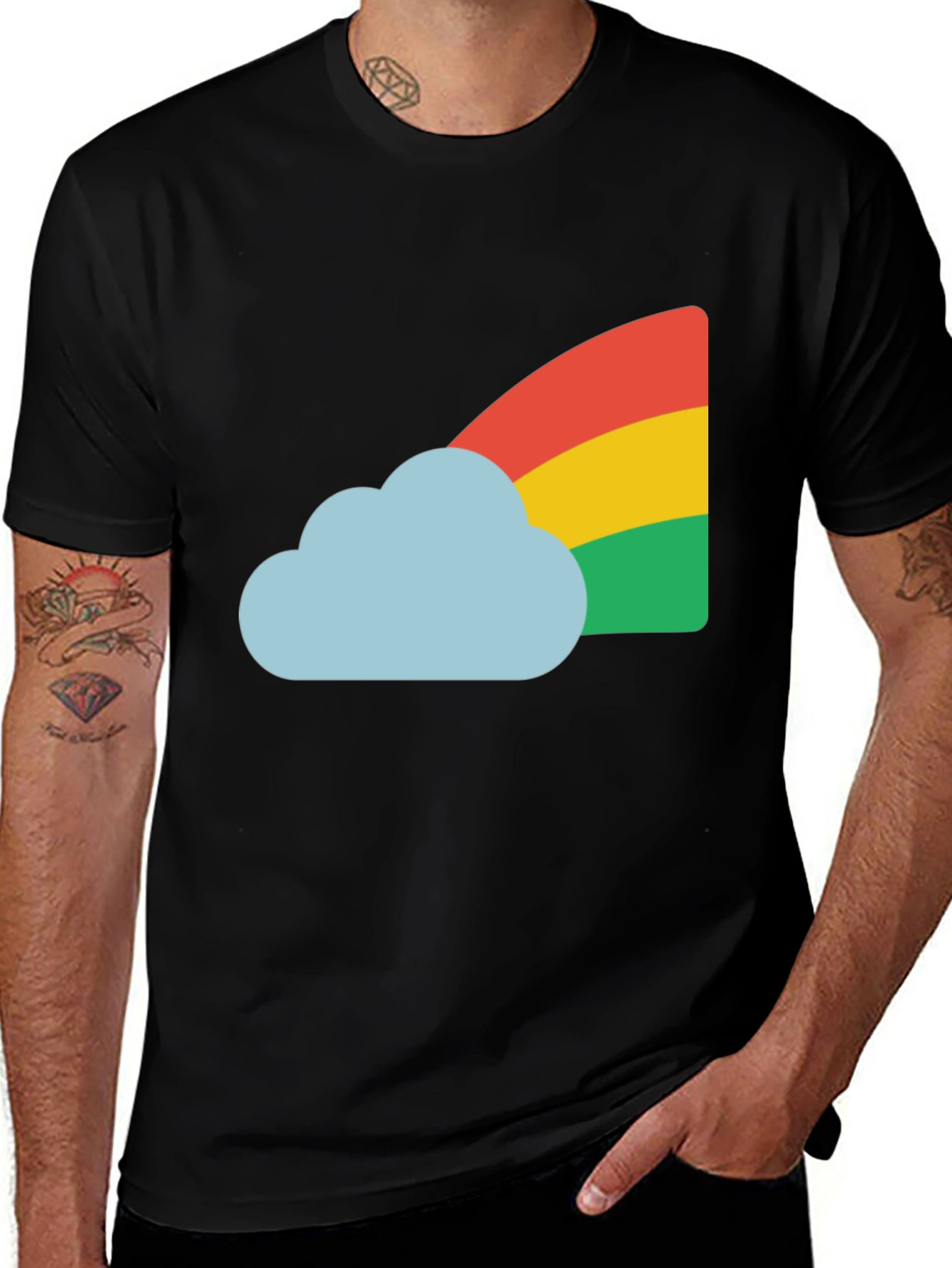 Rainbow Cloud Graphic Tee - Black Cotton T-Shirt