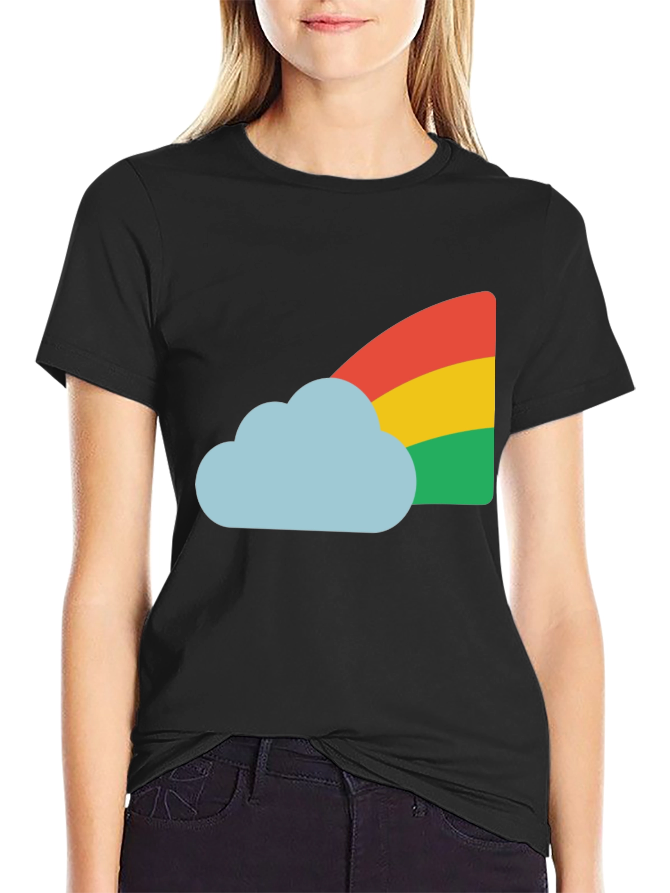 Rainbow Cloud Graphic Tee - Black Cotton T-Shirt
