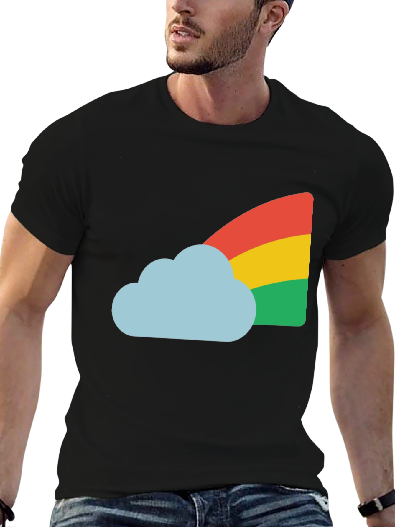 Rainbow Cloud Graphic Tee - Black Cotton T-Shirt