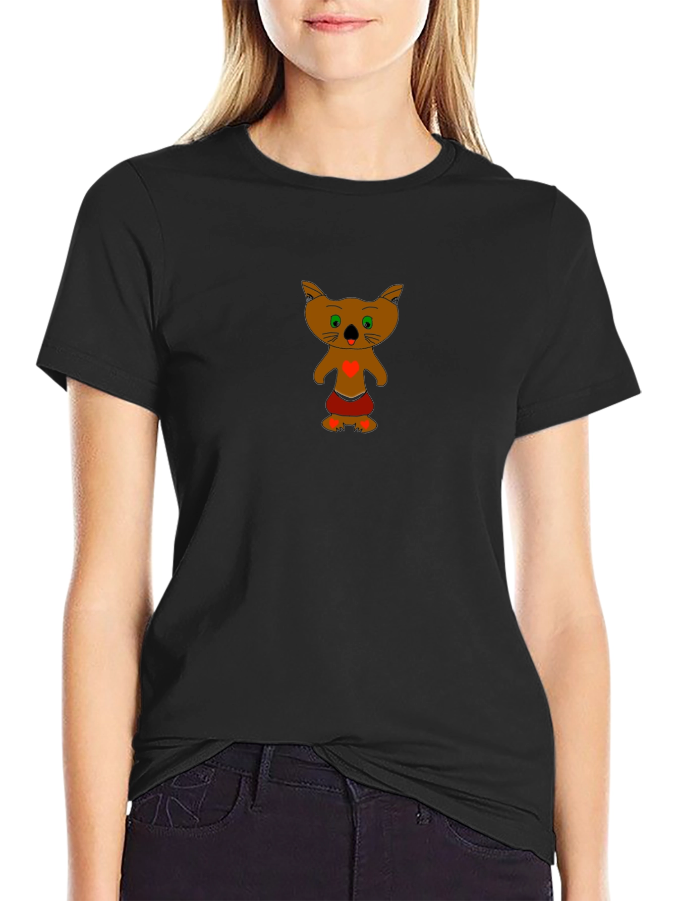 Black T-Shirt with Cartoon Koala Design