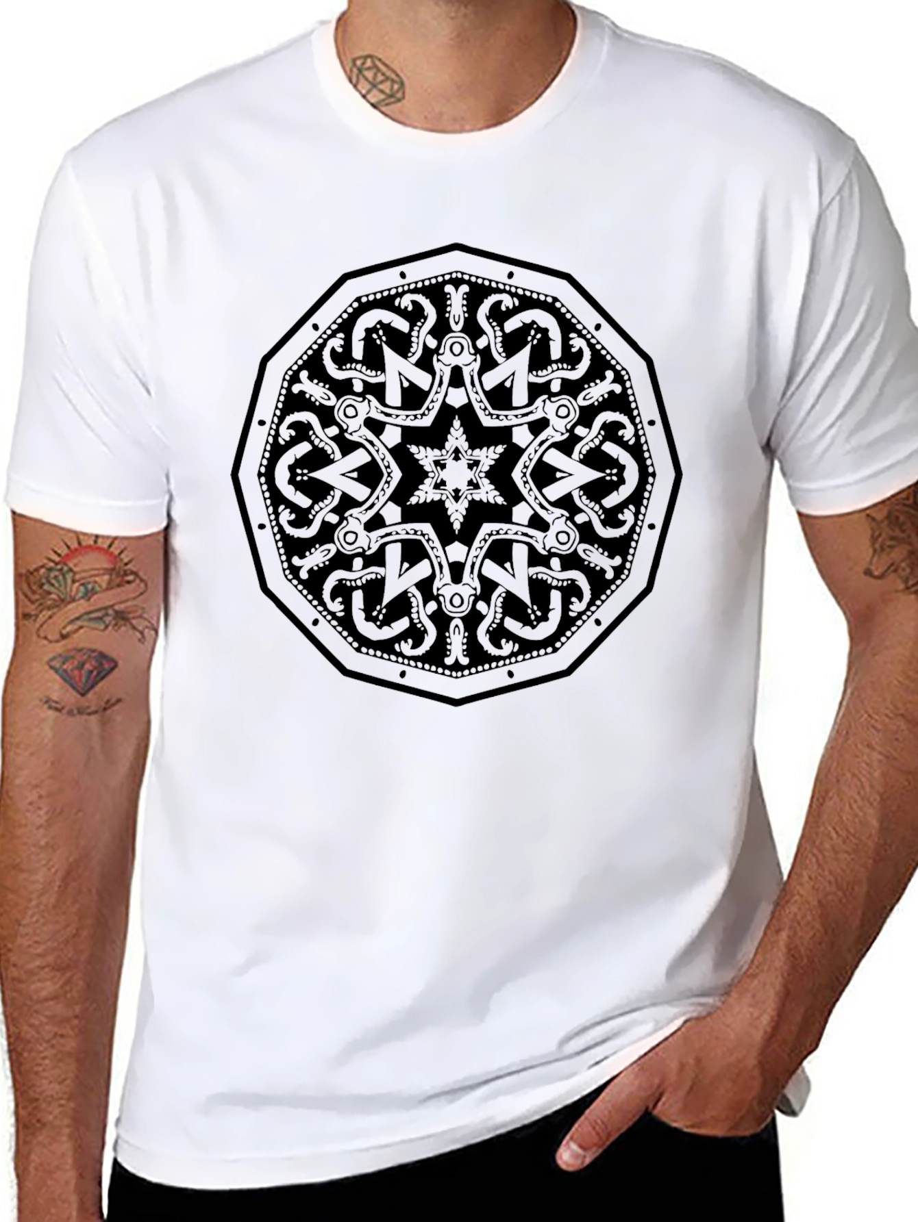 Mens Black Graphic Tee - Nordic Knot Design
