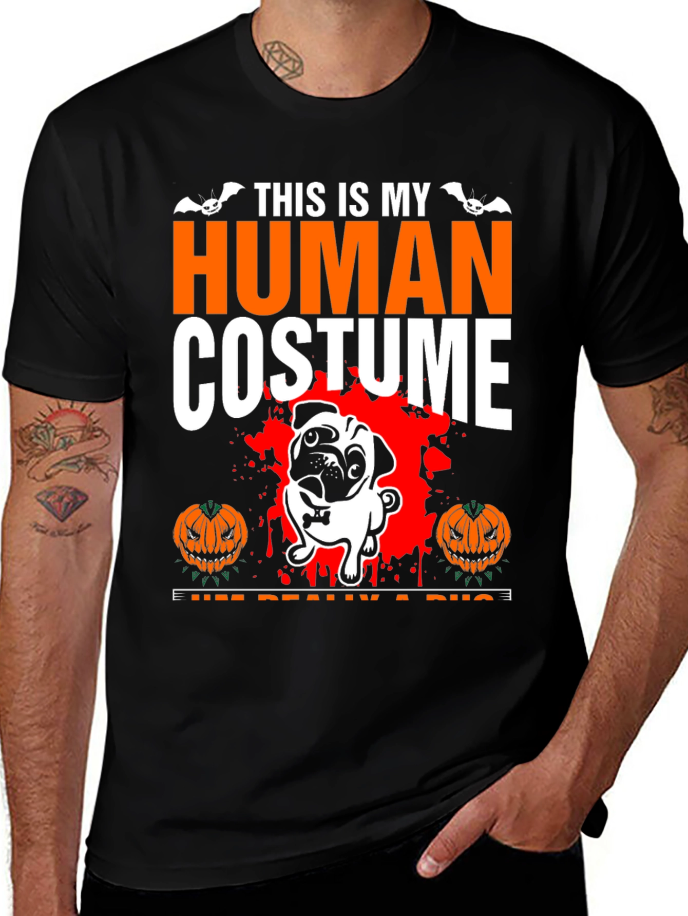 Halloween Pug Human Costume Graphic Tee