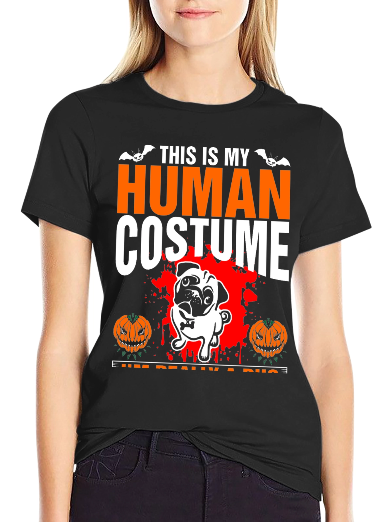 Halloween Pug Human Costume Graphic Tee