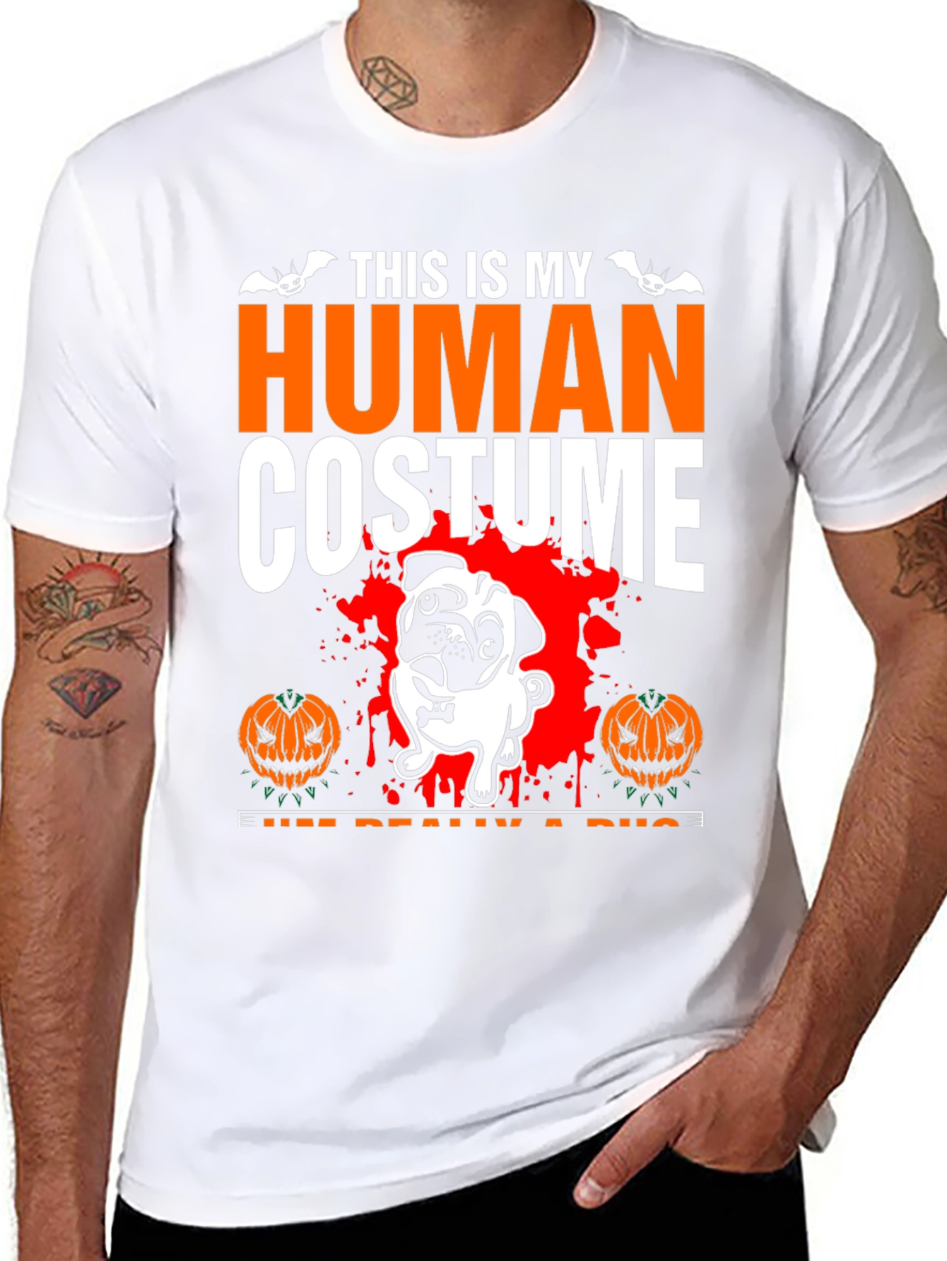 Halloween Pug Human Costume Graphic Tee