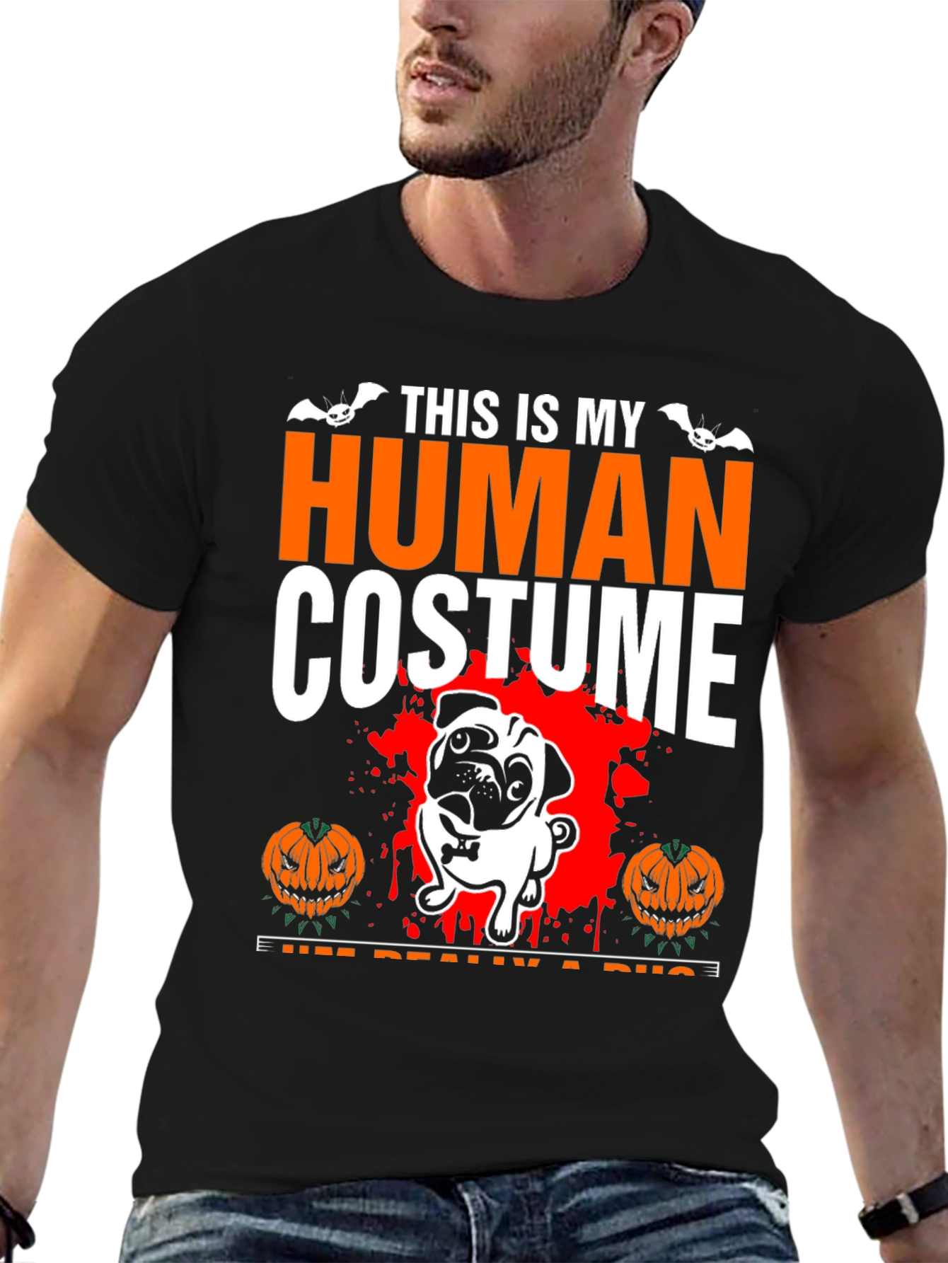 Halloween Pug Human Costume Graphic Tee