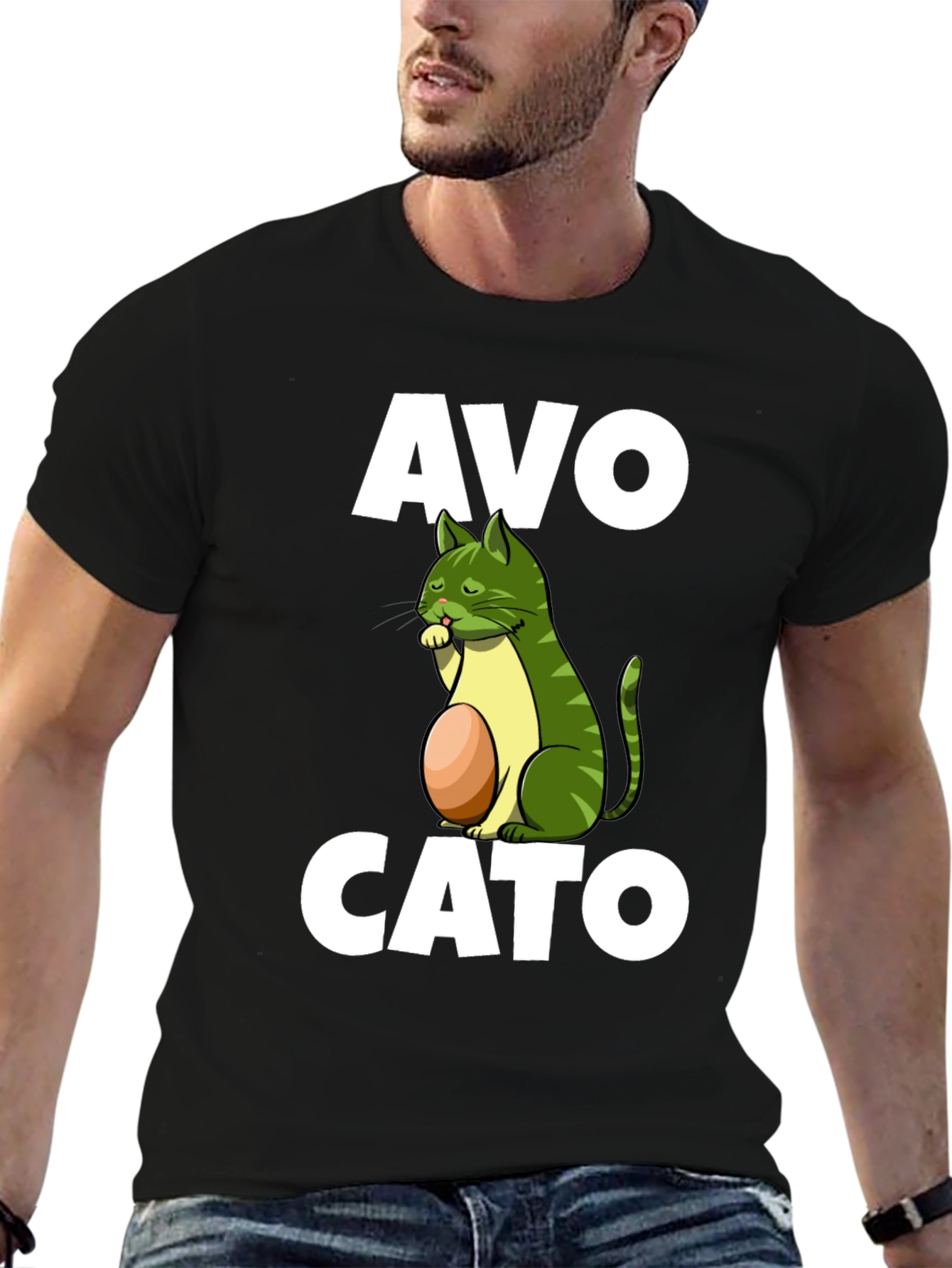 Avo Cato Graphic Tee - Avocado Cat Pun T-Shirt