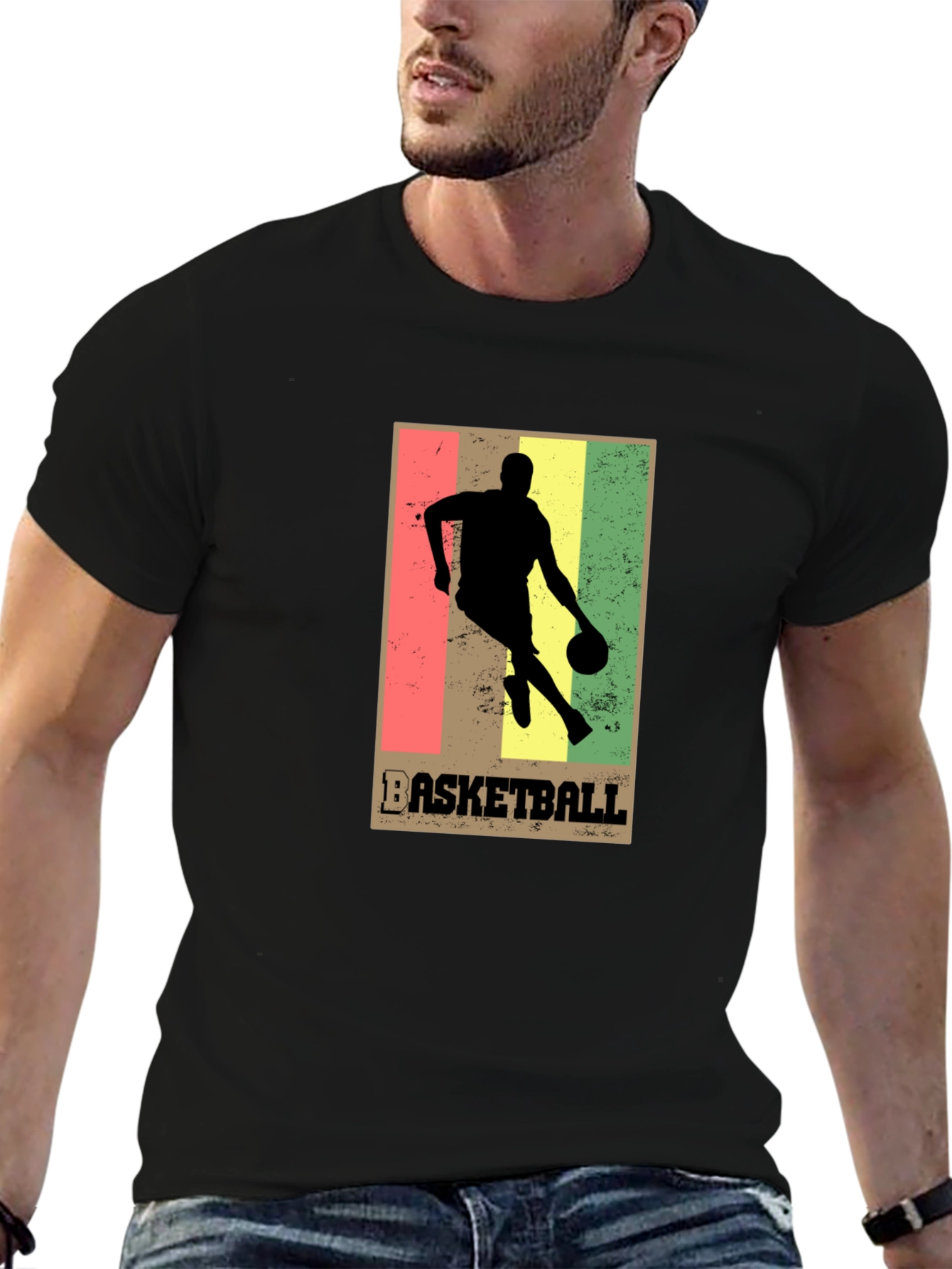 Basketball Silhouette Graphic T-Shirt - Black