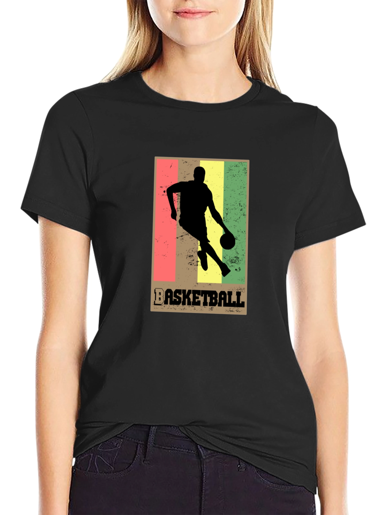 Basketball Silhouette Graphic T-Shirt - Black