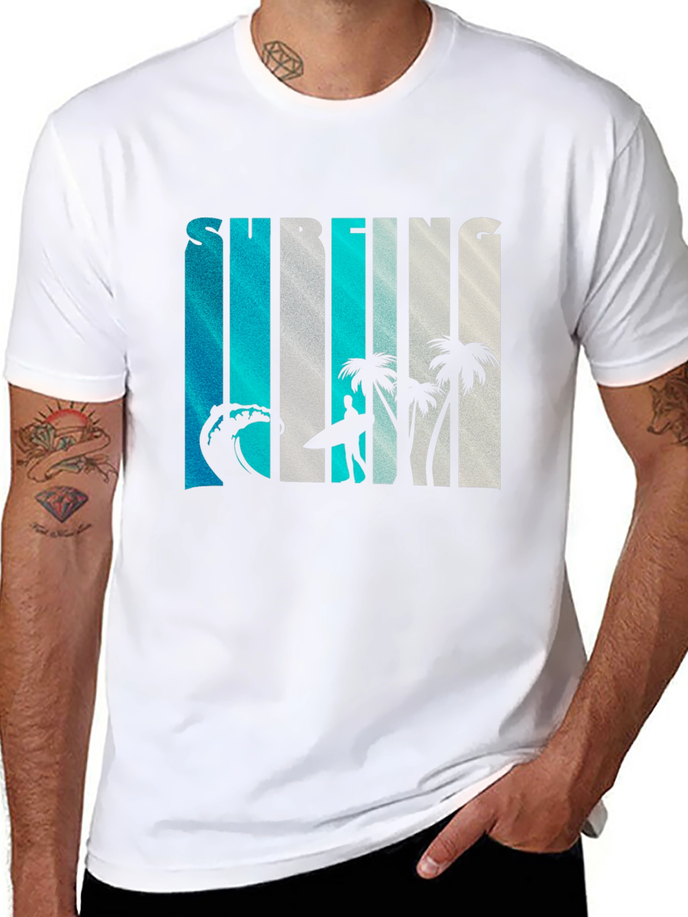 Surfing Graphic Print Crew Neck T-Shirt
