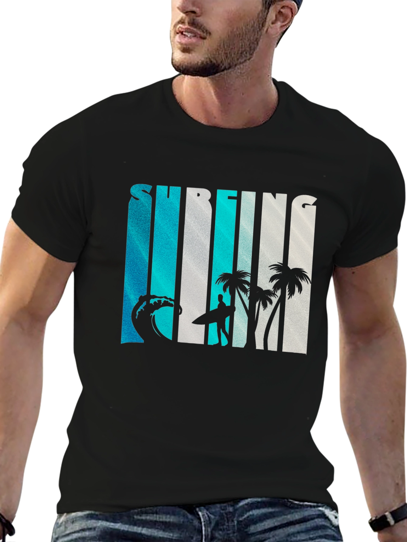 Surfing Graphic Print Crew Neck T-Shirt