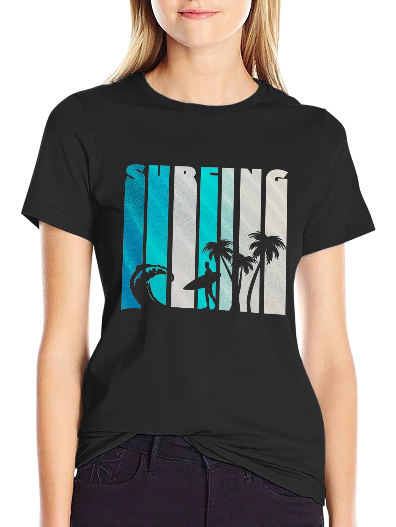 Surfing Graphic Print Crew Neck T-Shirt
