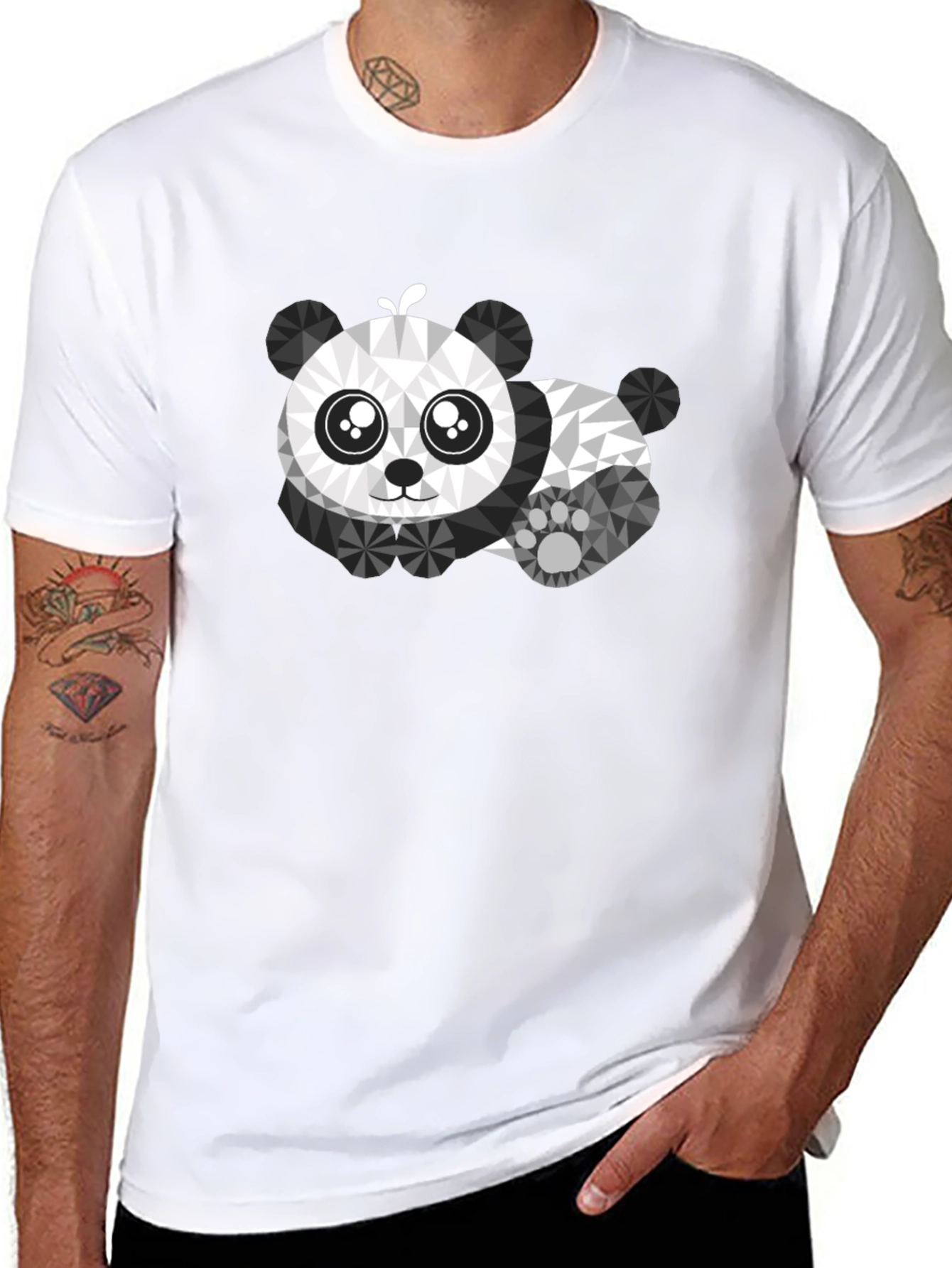 Geometric Panda Graphic Tee - Black Cotton Shirt