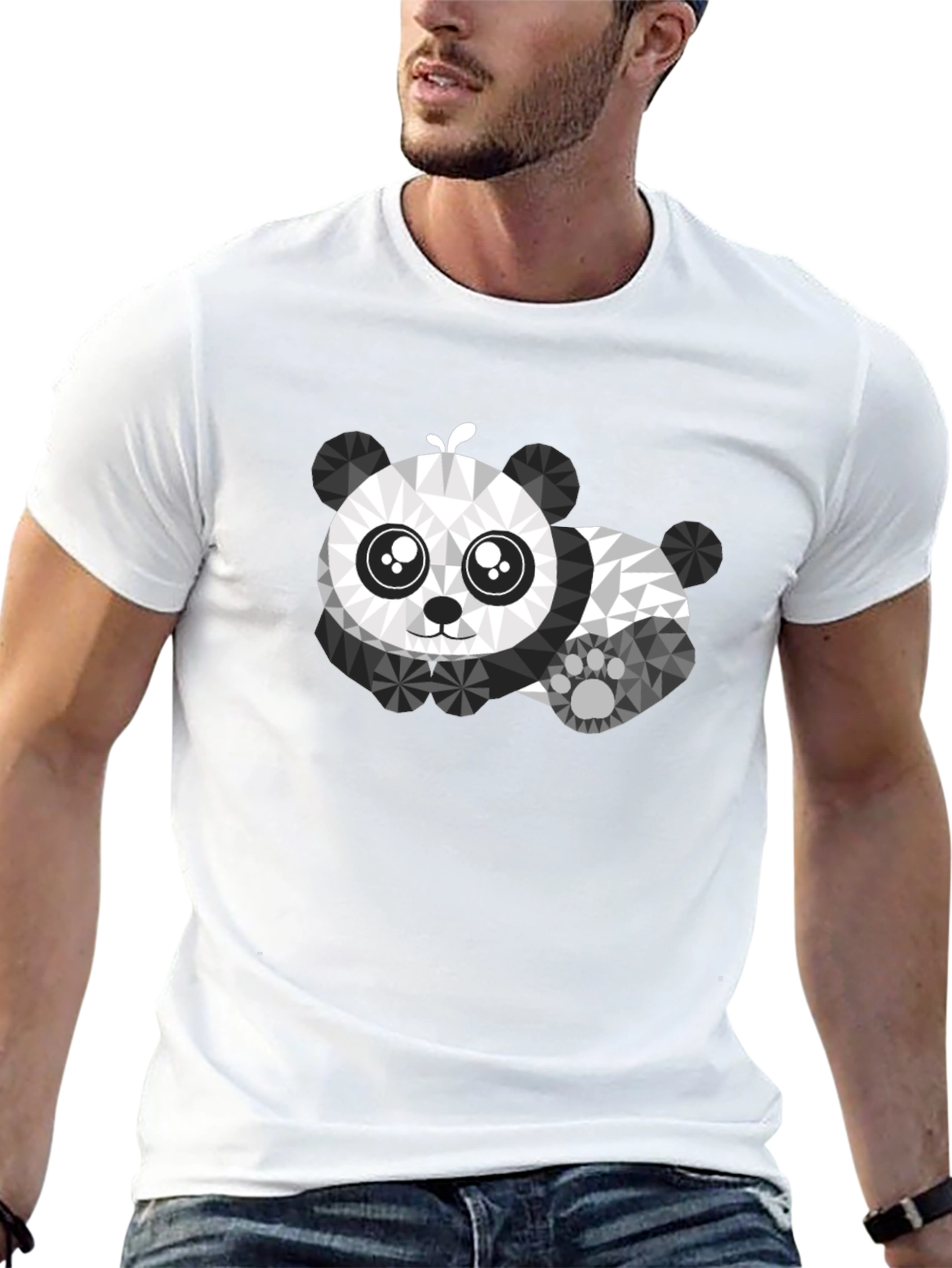 Geometric Panda Graphic Tee - Black Cotton Shirt