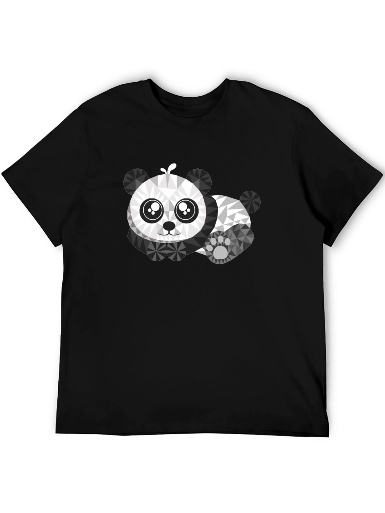 Geometric Panda Graphic Tee - Black Cotton Shirt