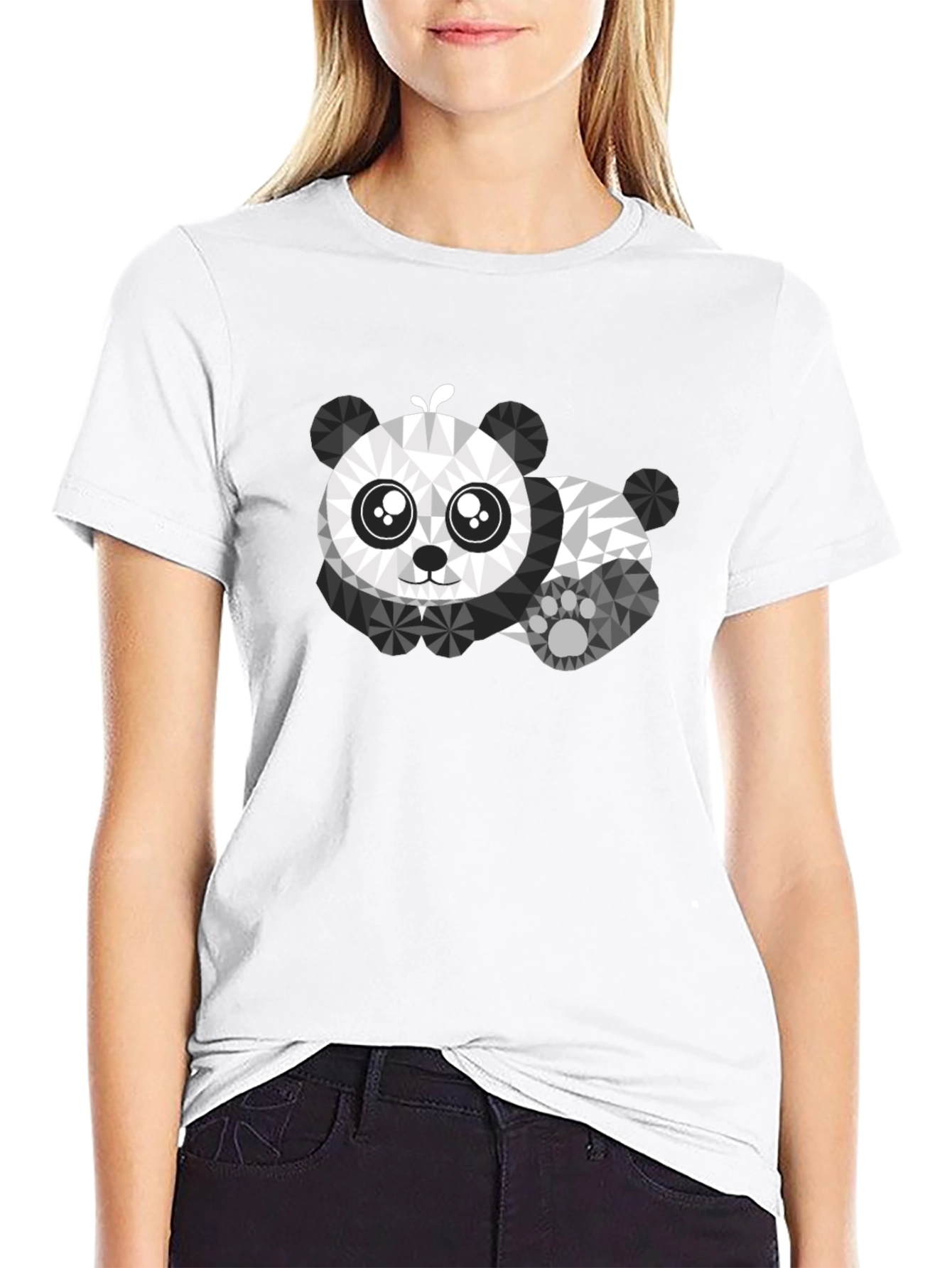 Geometric Panda Graphic Tee - Black Cotton Shirt