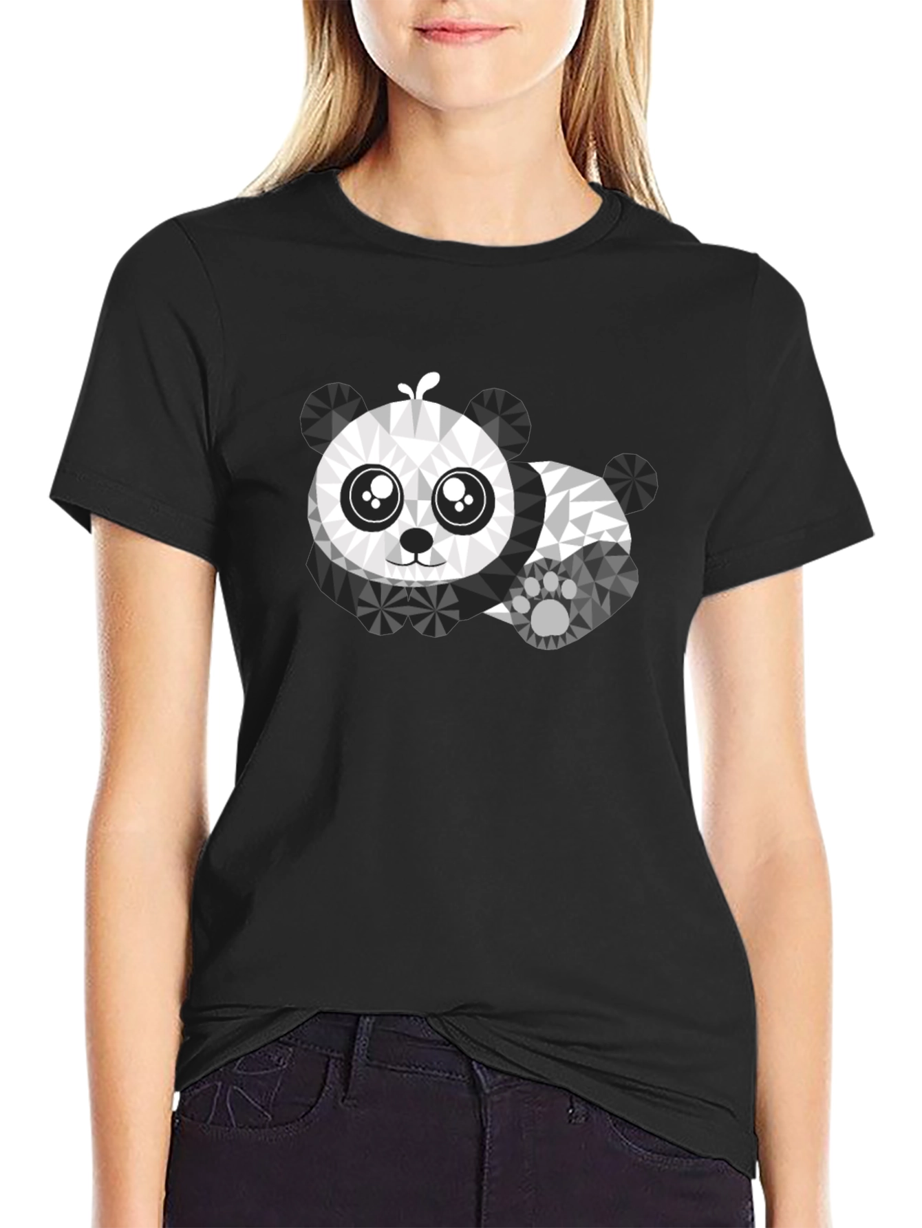 Geometric Panda Graphic Tee - Black Cotton Shirt