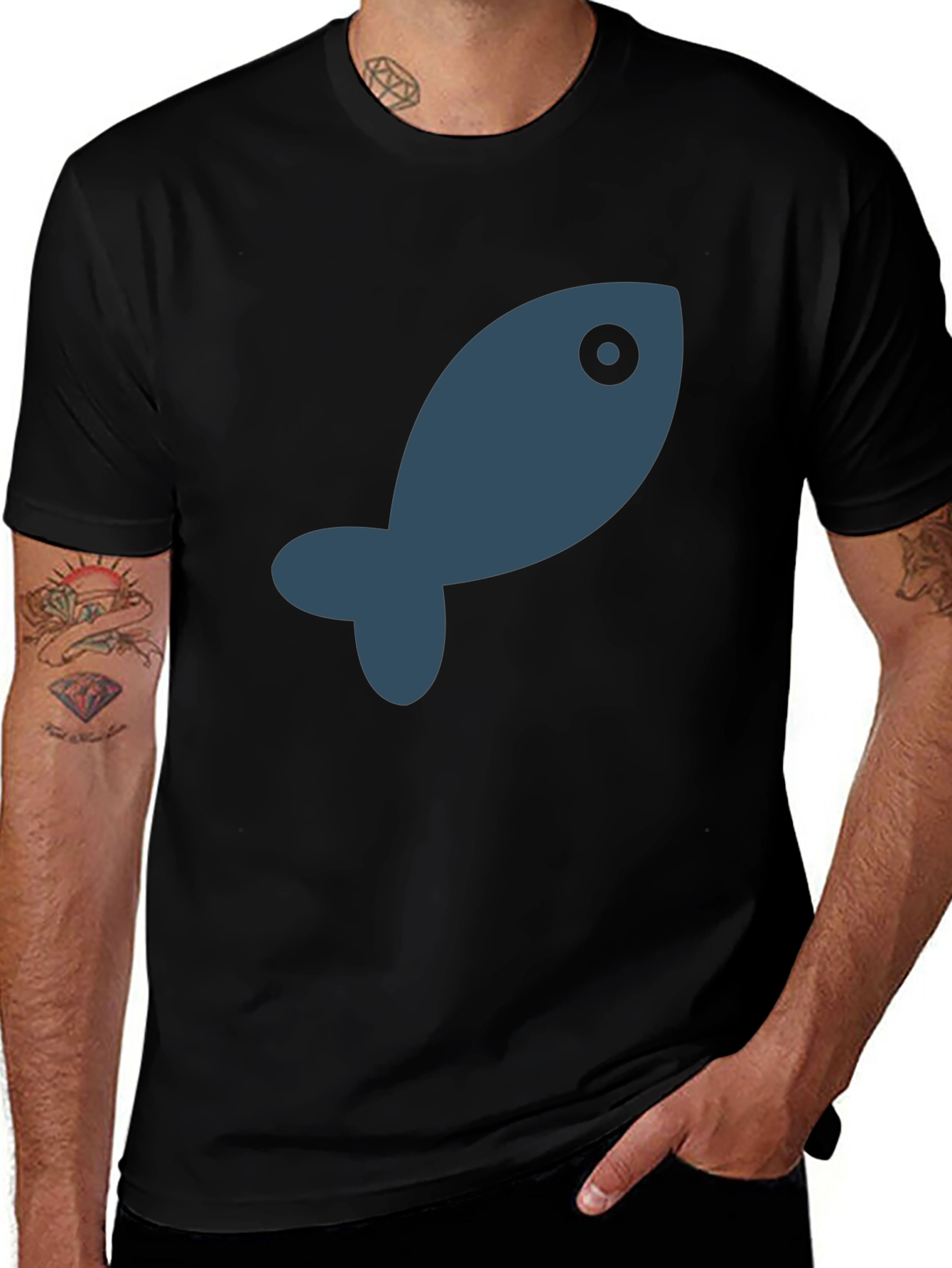 Simple Fish Graphic Black T-Shirt