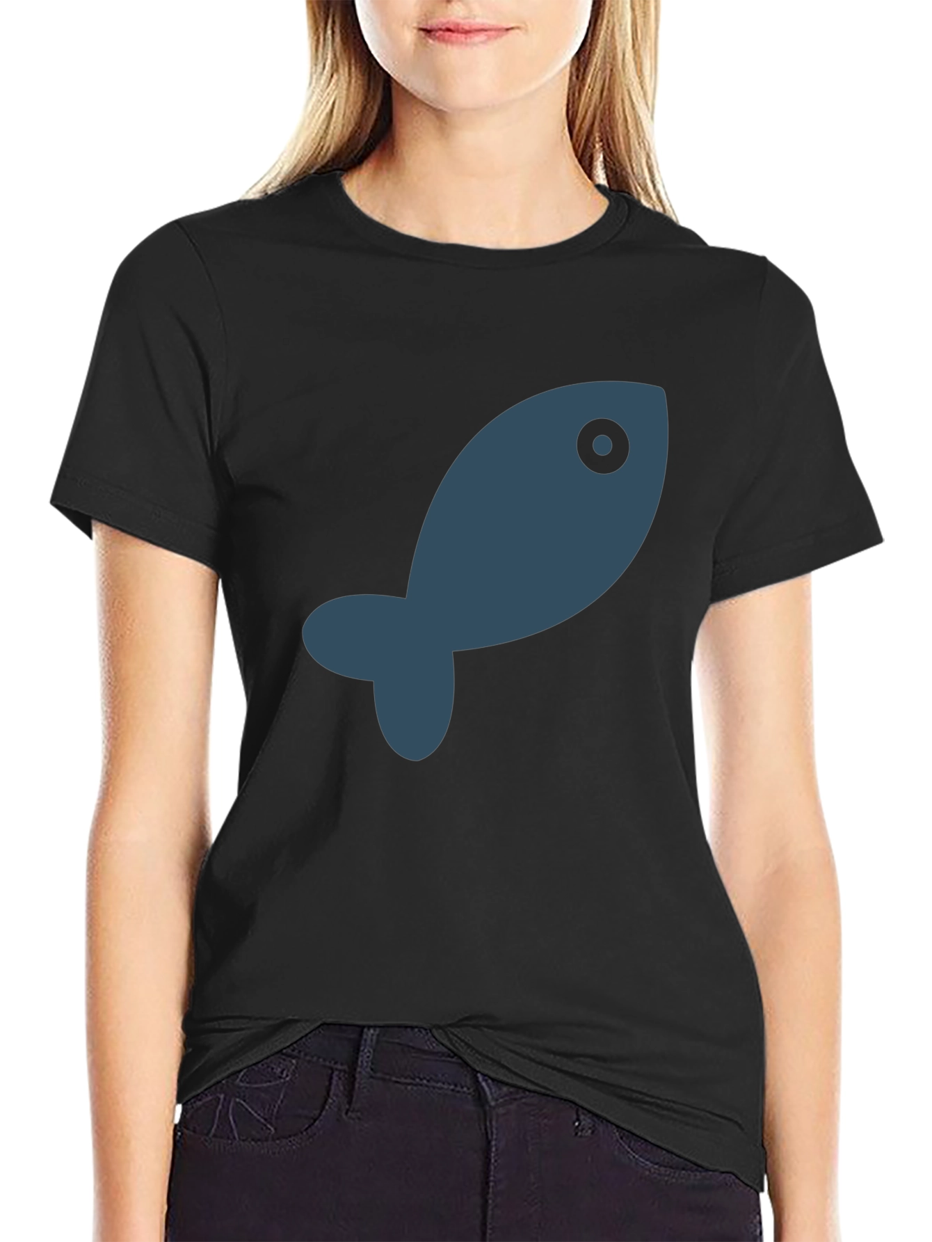 Simple Fish Graphic Black T-Shirt