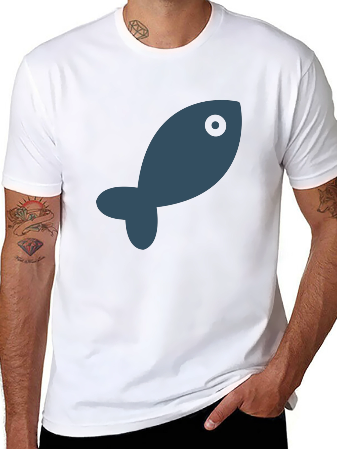 Simple Fish Graphic Black T-Shirt