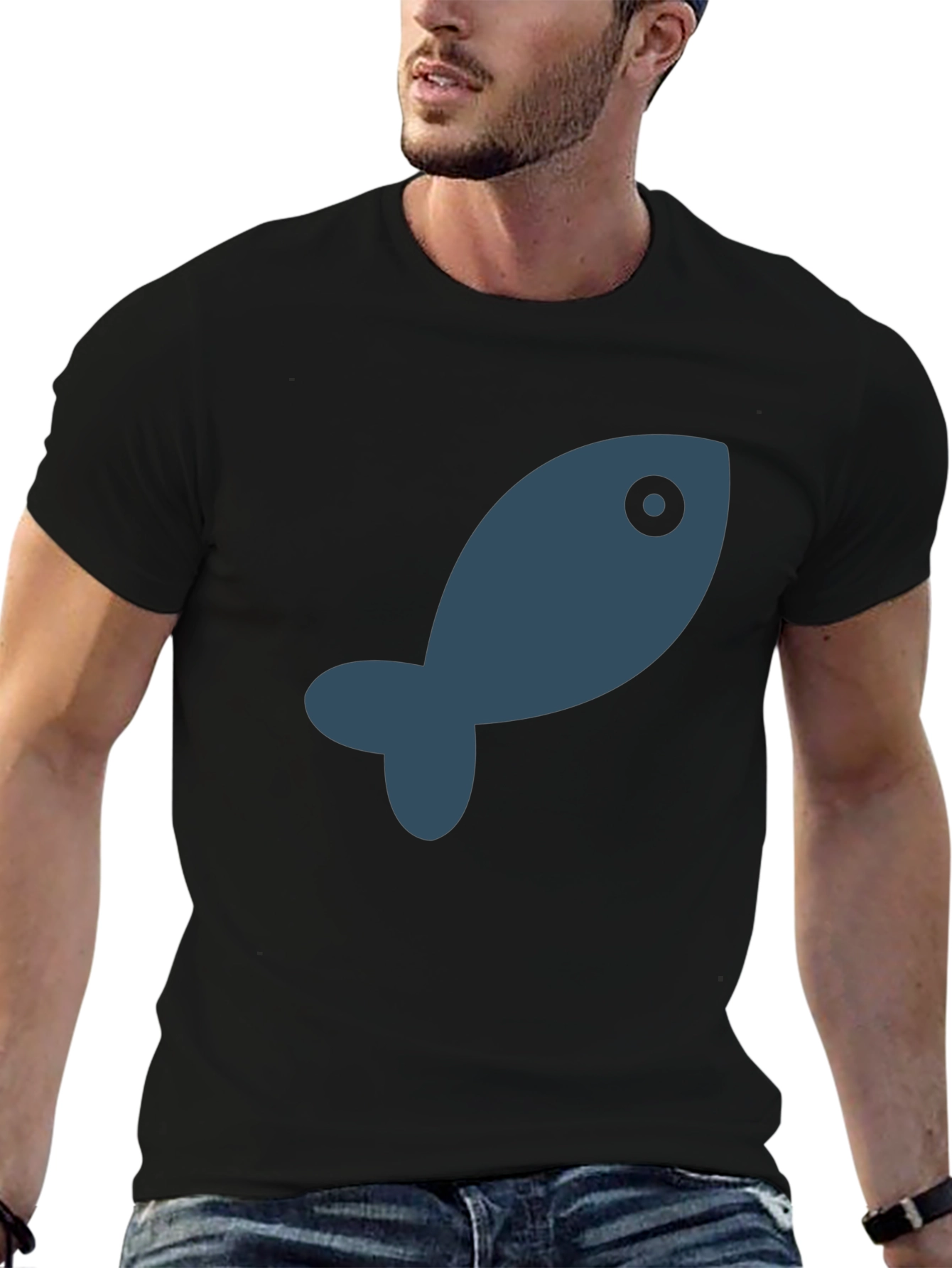 Simple Fish Graphic Black T-Shirt