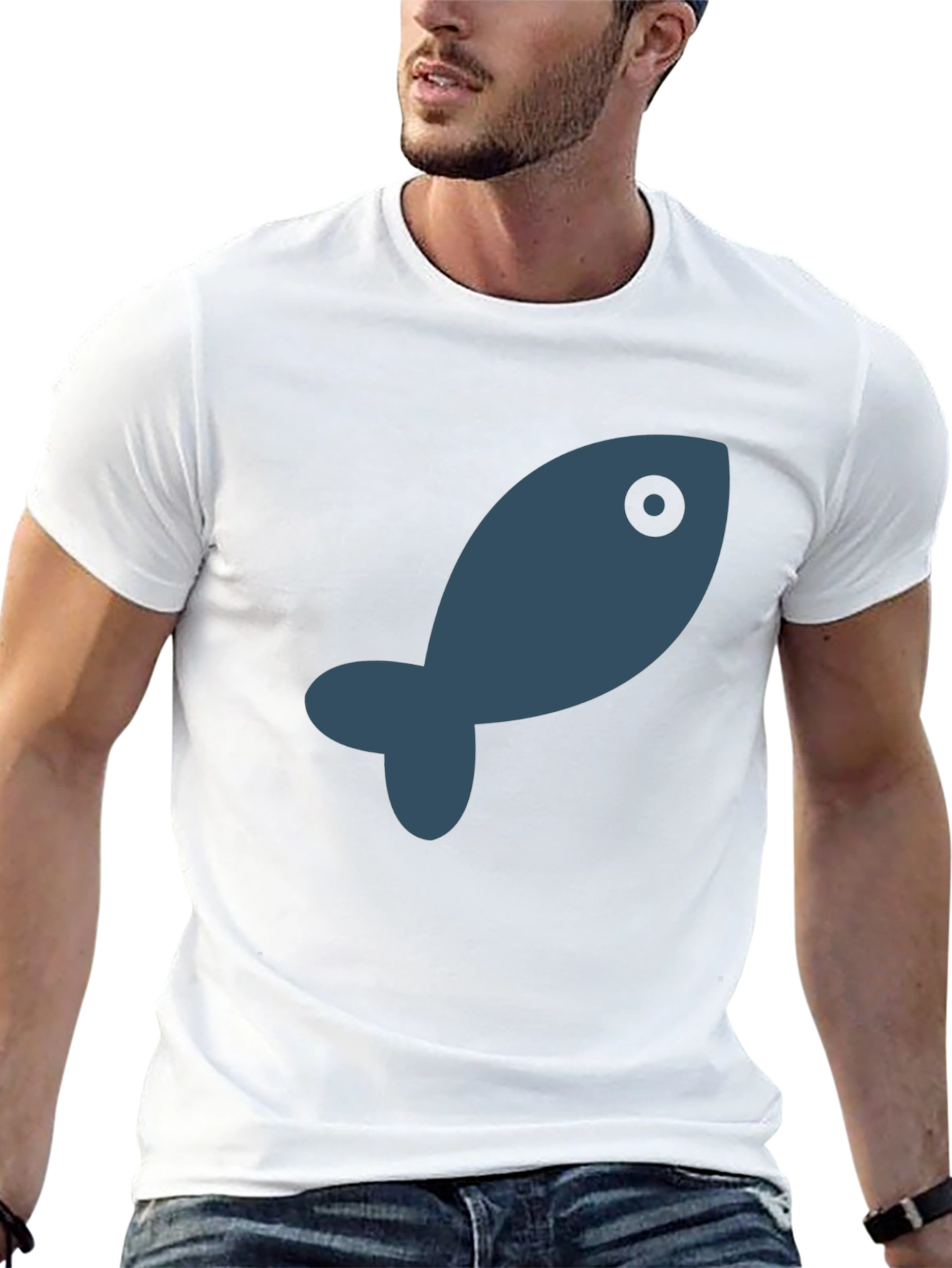 Simple Fish Graphic Black T-Shirt