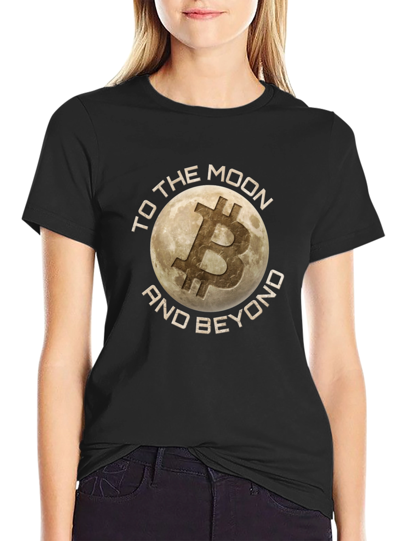 Bitcoin To the Moon and Beyond Black T-Shirt