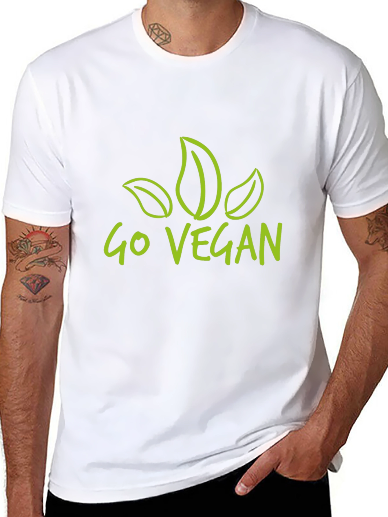 Go Vegan T-Shirt - Black Leaf Design