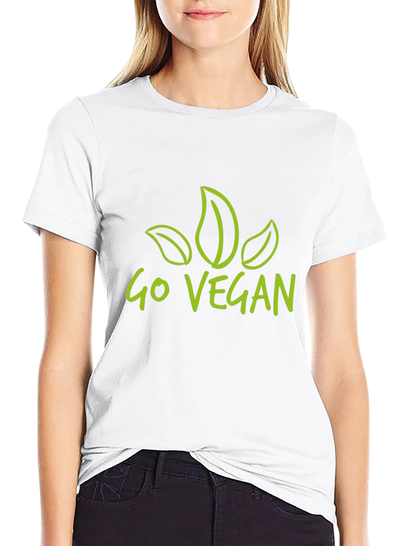 Go Vegan T-Shirt - Black Leaf Design