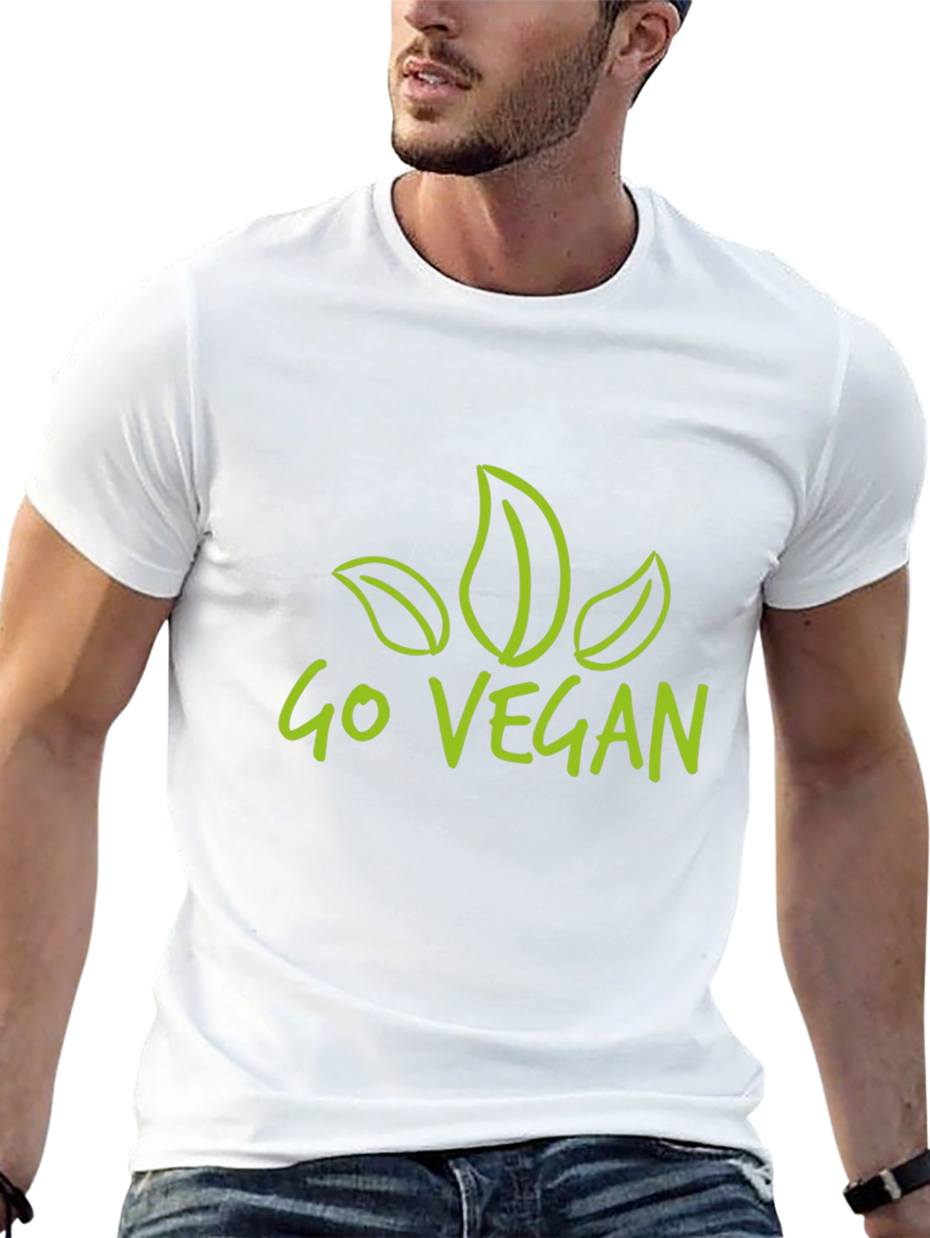 Go Vegan T-Shirt - Black Leaf Design