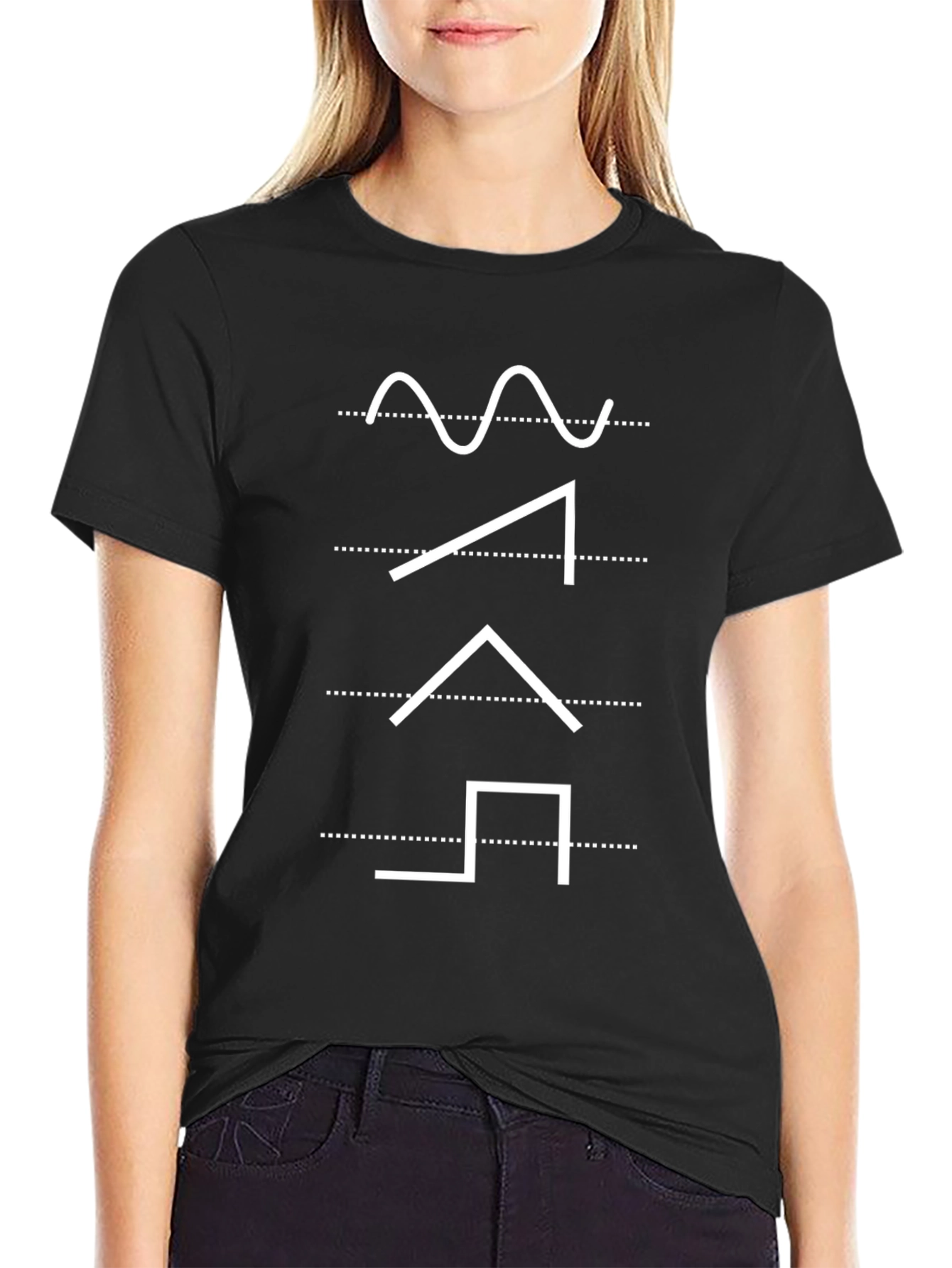 Geometric Waveform Graphic Tee - Modern Black T-Shirt