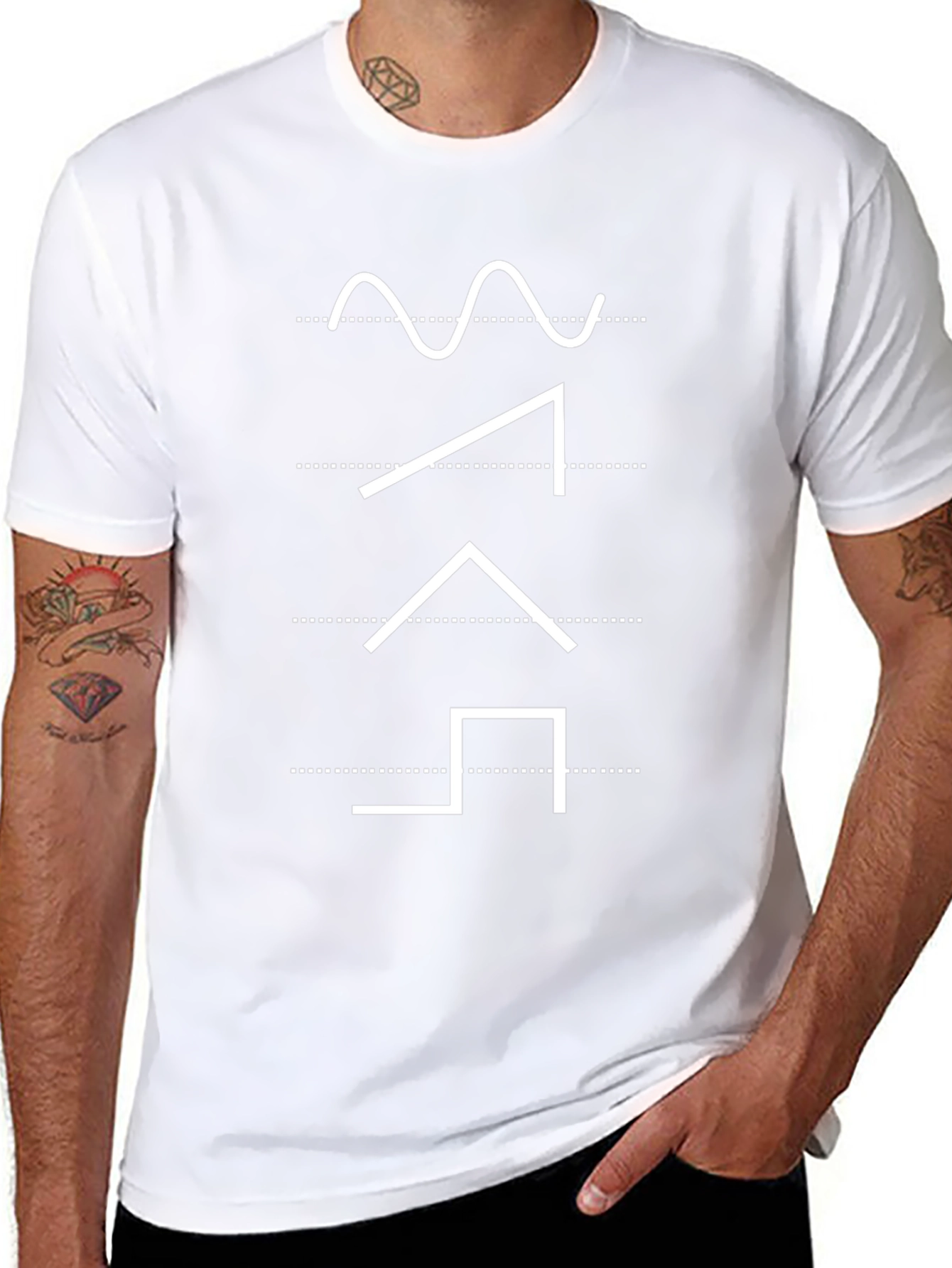 Geometric Waveform Graphic Tee - Modern Black T-Shirt