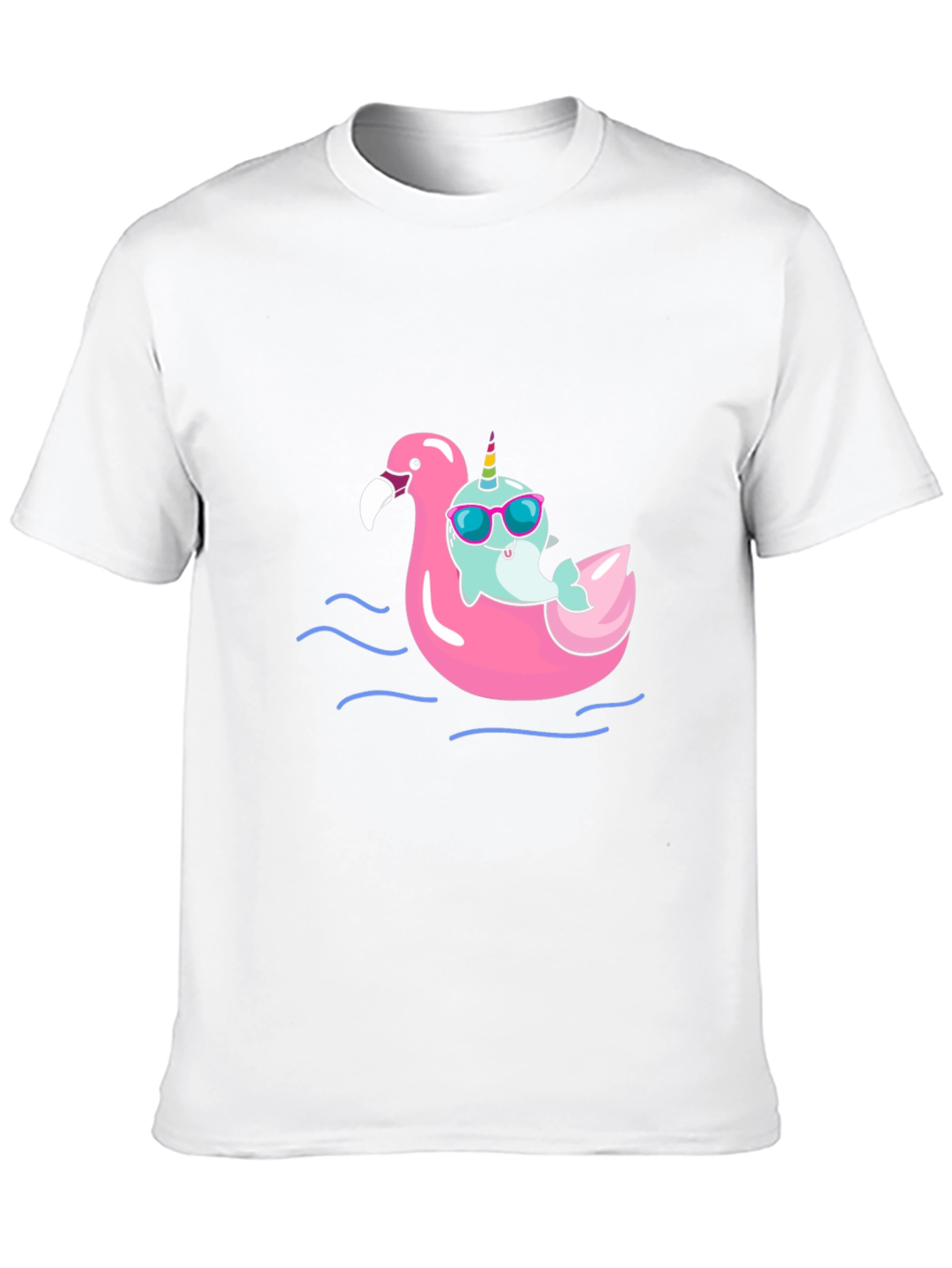 Narwhal on Flamingo Float Black T-Shirt