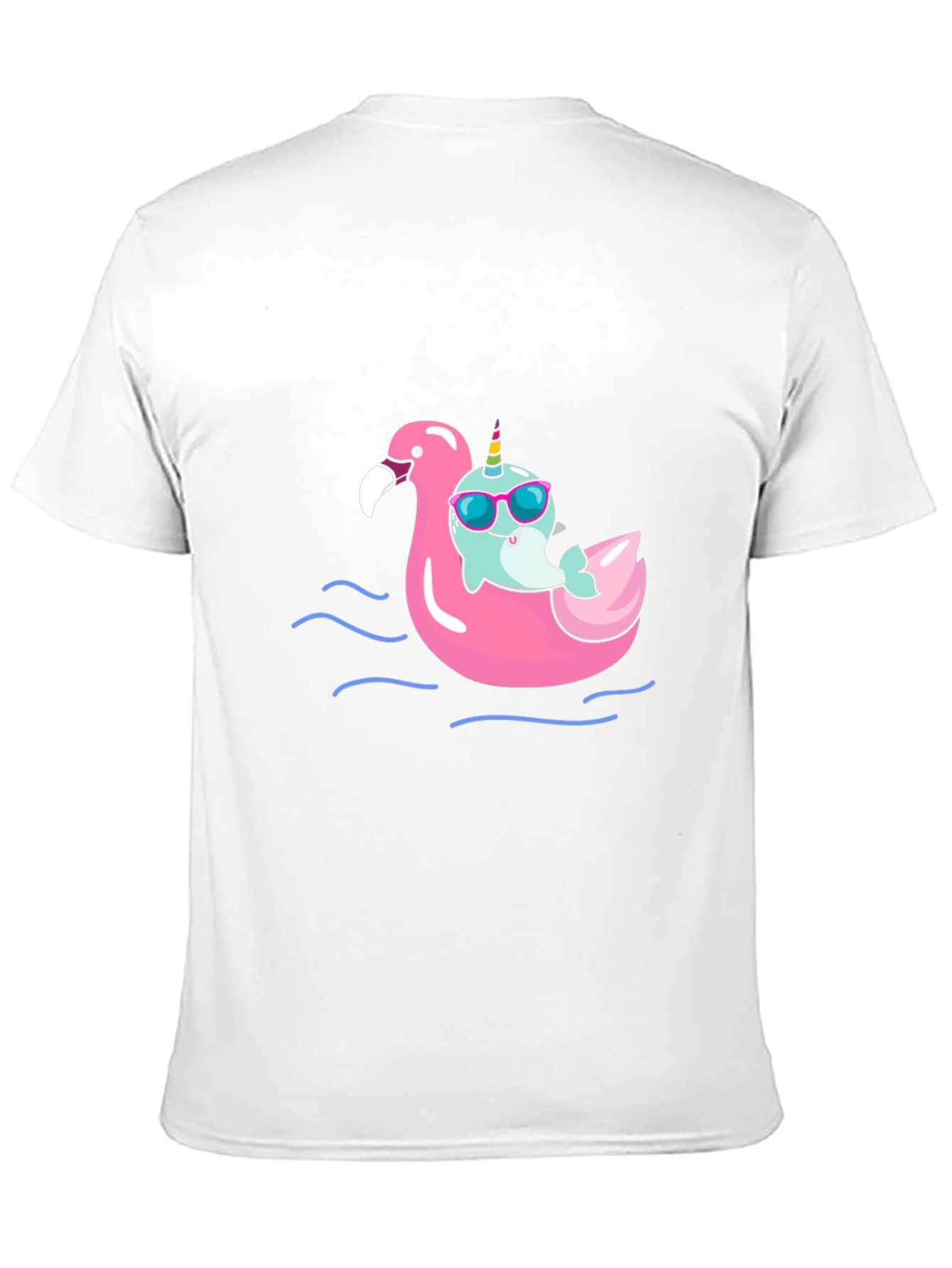 Narwhal on Flamingo Float Black T-Shirt