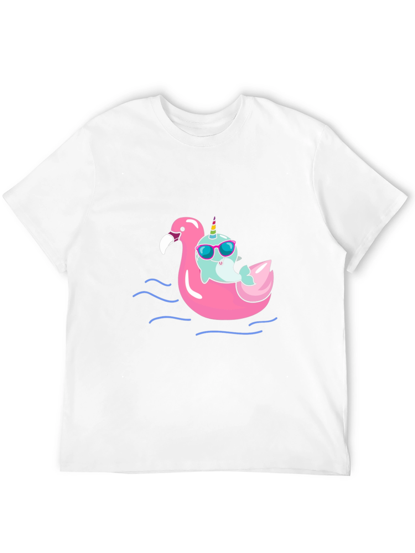 Narwhal on Flamingo Float Black T-Shirt