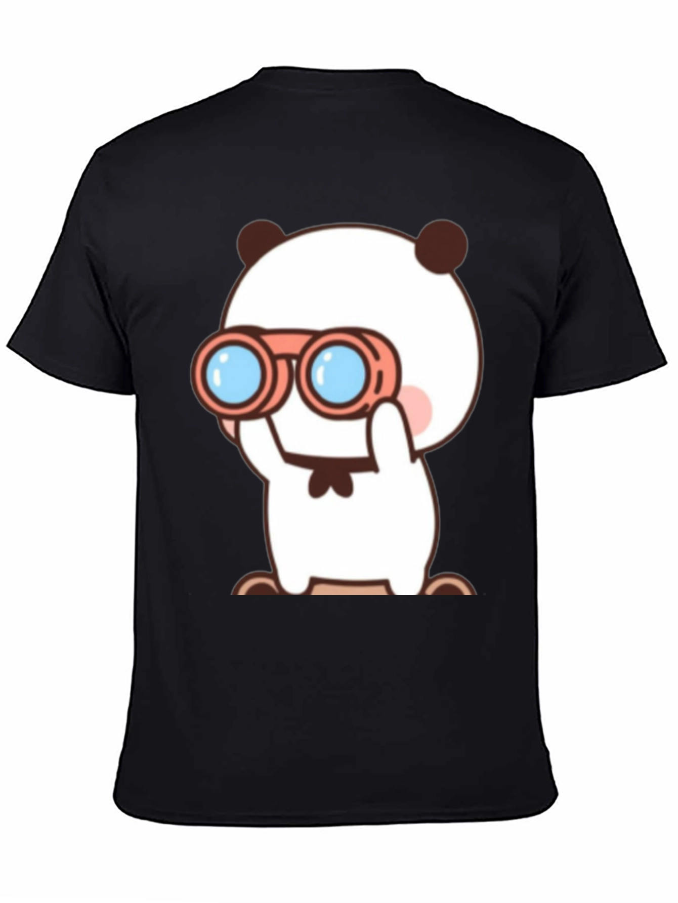 Cute Cartoon Panda Binoculars Black T-Shirt